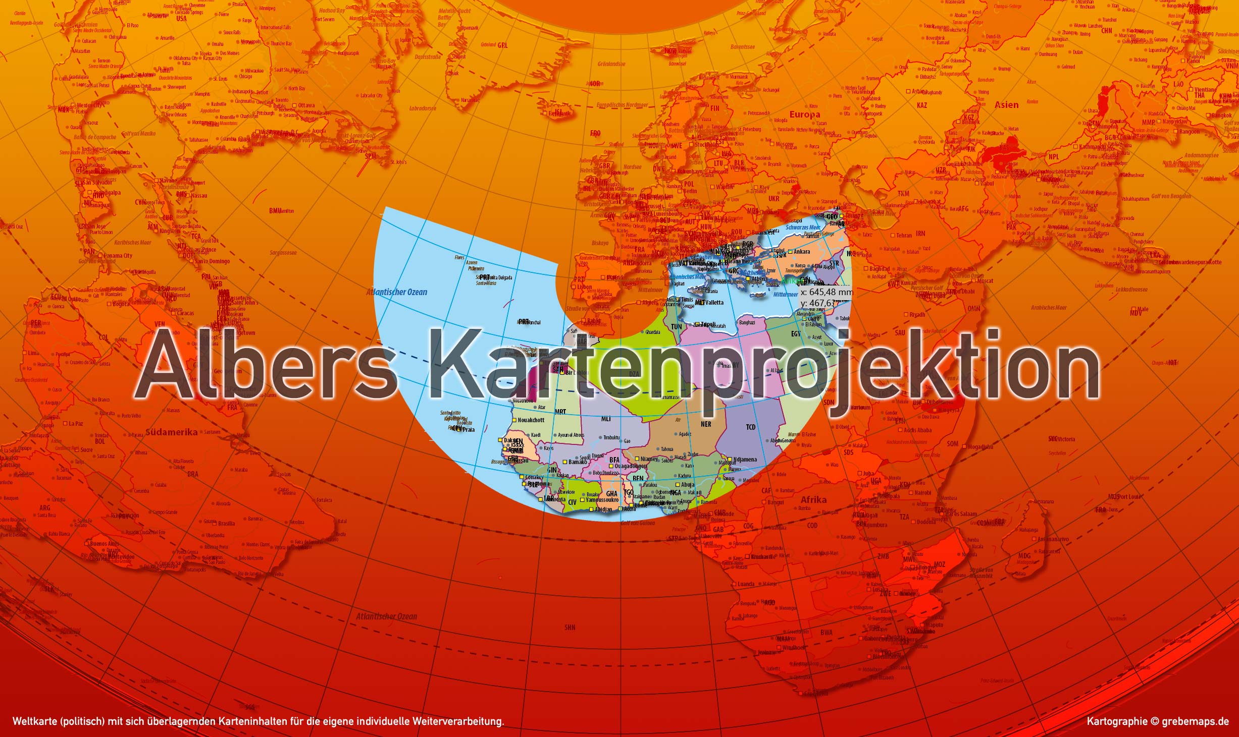 Weltkarte politisch - Albers Kartenprojektion - Vektordatei ebenen-separierte editierbare Vektor-Karte für Illustrator zum Download [Digital] – Bild 4