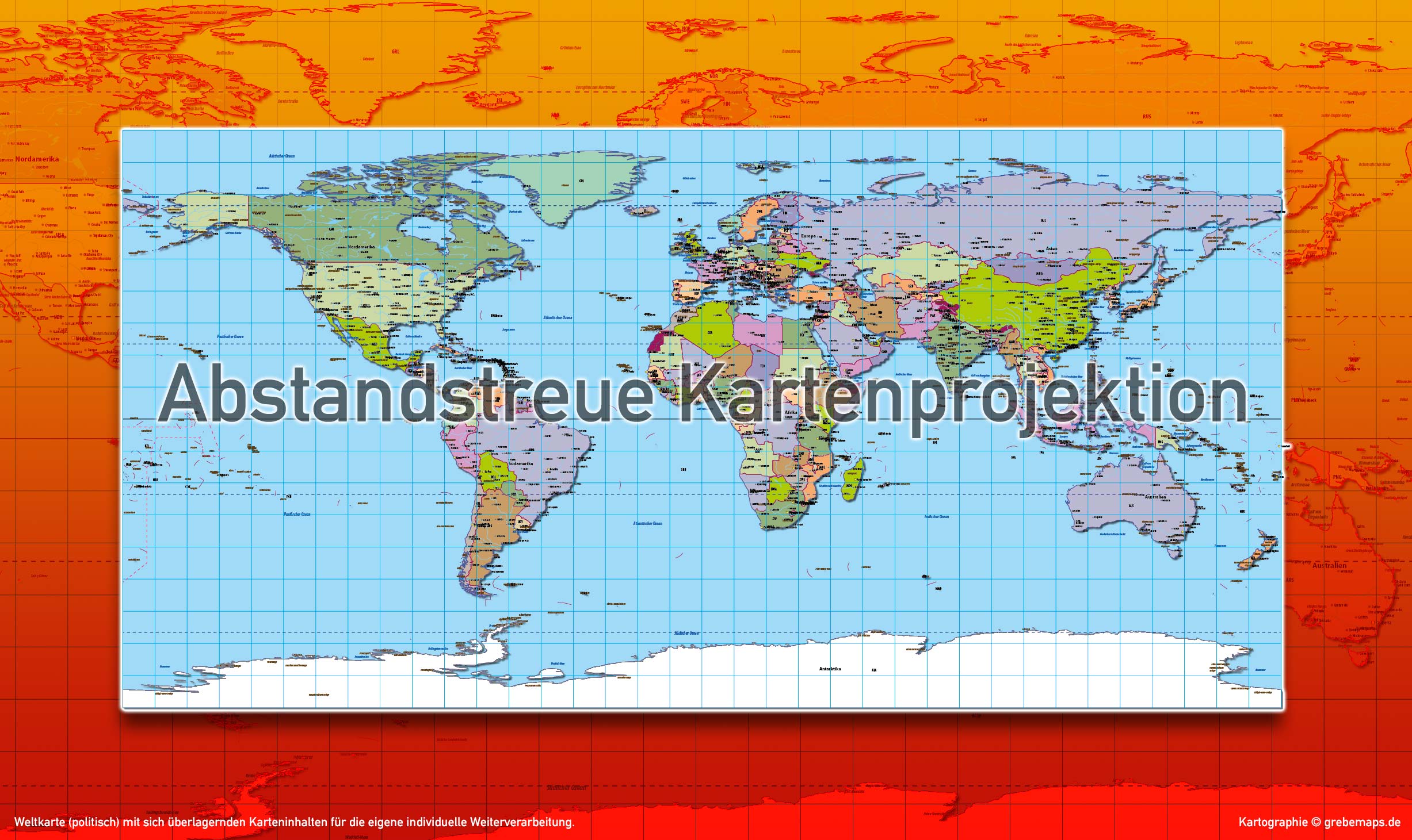 Weltkarte politisch - Abstandstreue Kartenprojektion - Vektordatei ebenen-separierte editierbare Vektor-Karte für Illustrator zum Download [Digital] – Bild 3