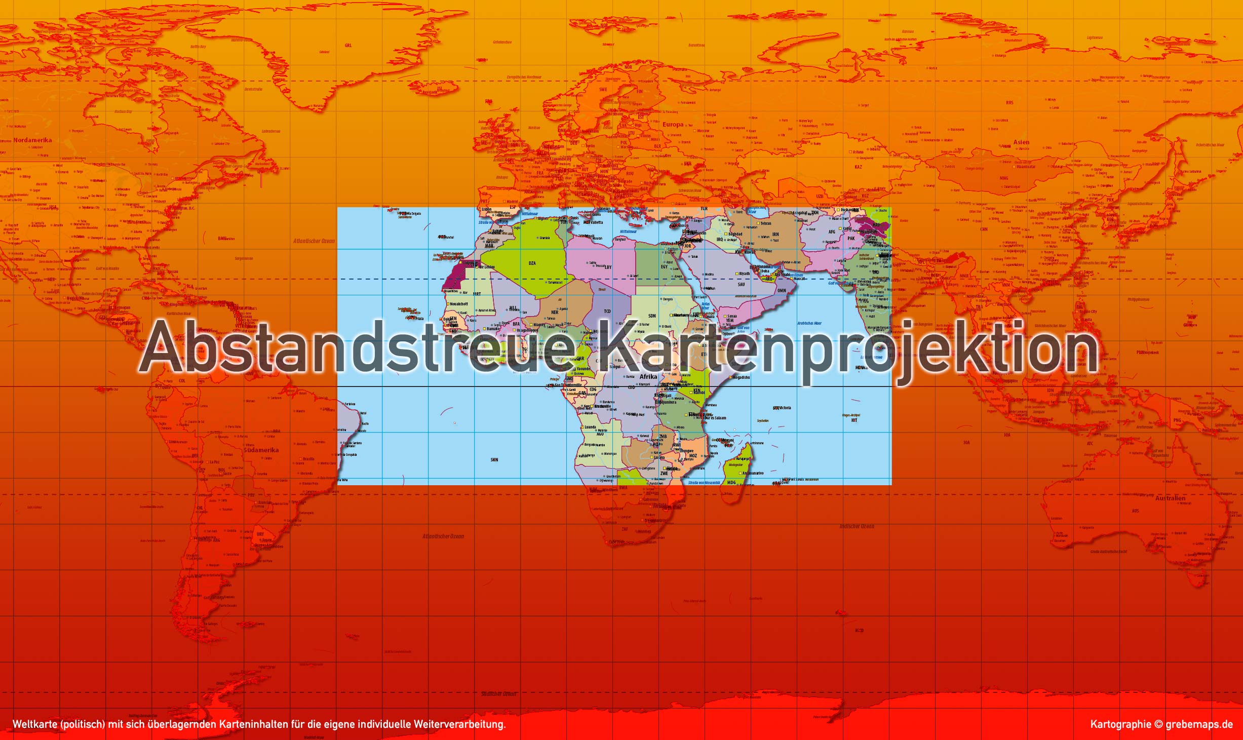 Weltkarte politisch - Abstandstreue Kartenprojektion - Vektordatei ebenen-separierte editierbare Vektor-Karte für Illustrator zum Download [Digital] – Bild 4