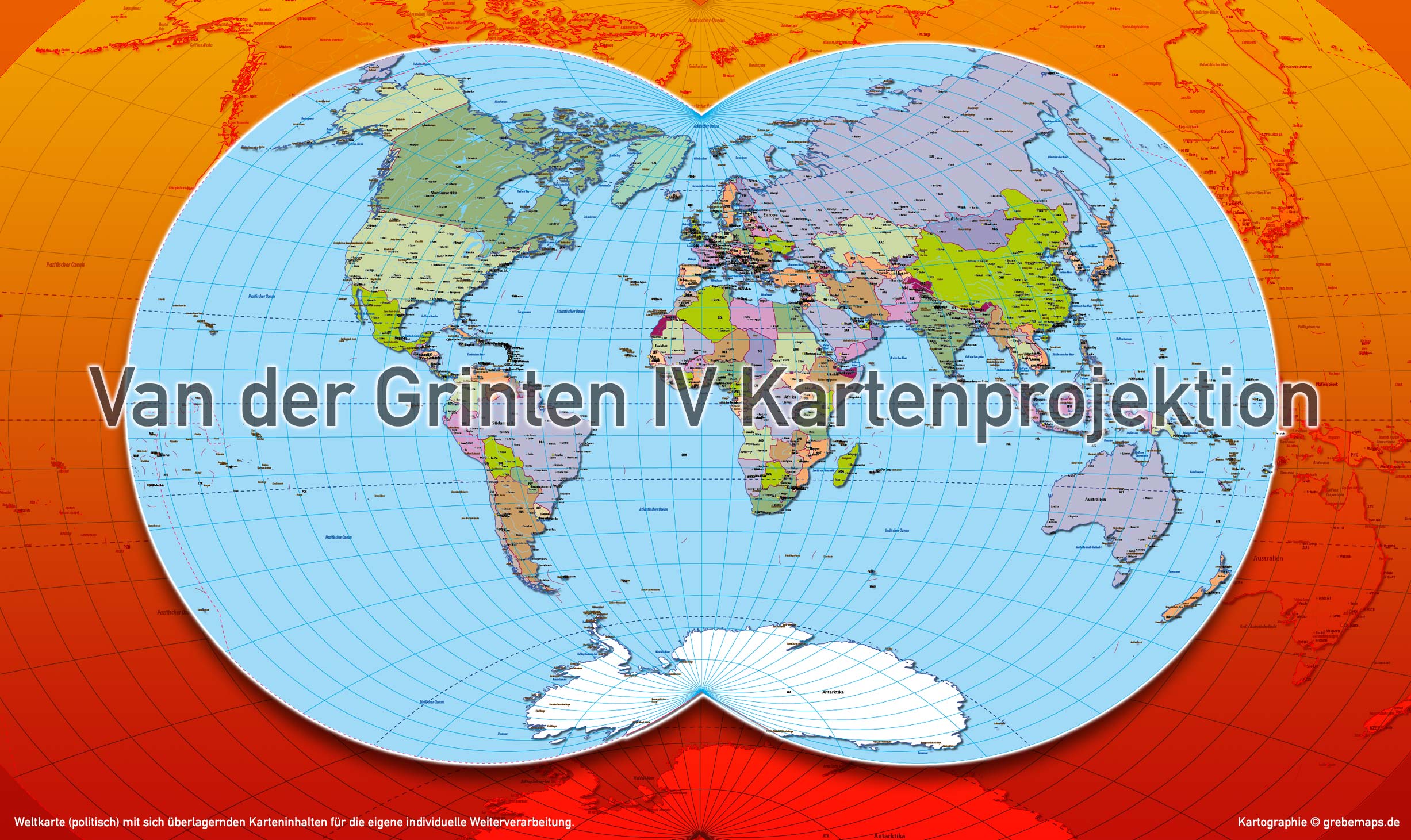 Weltkarte politisch - Van der Grinten IV Kartenprojektion - Vektordatei ebenen-separierte editierbare Vektor-Karte für Illustrator zum Download [Digital] – Bild 3