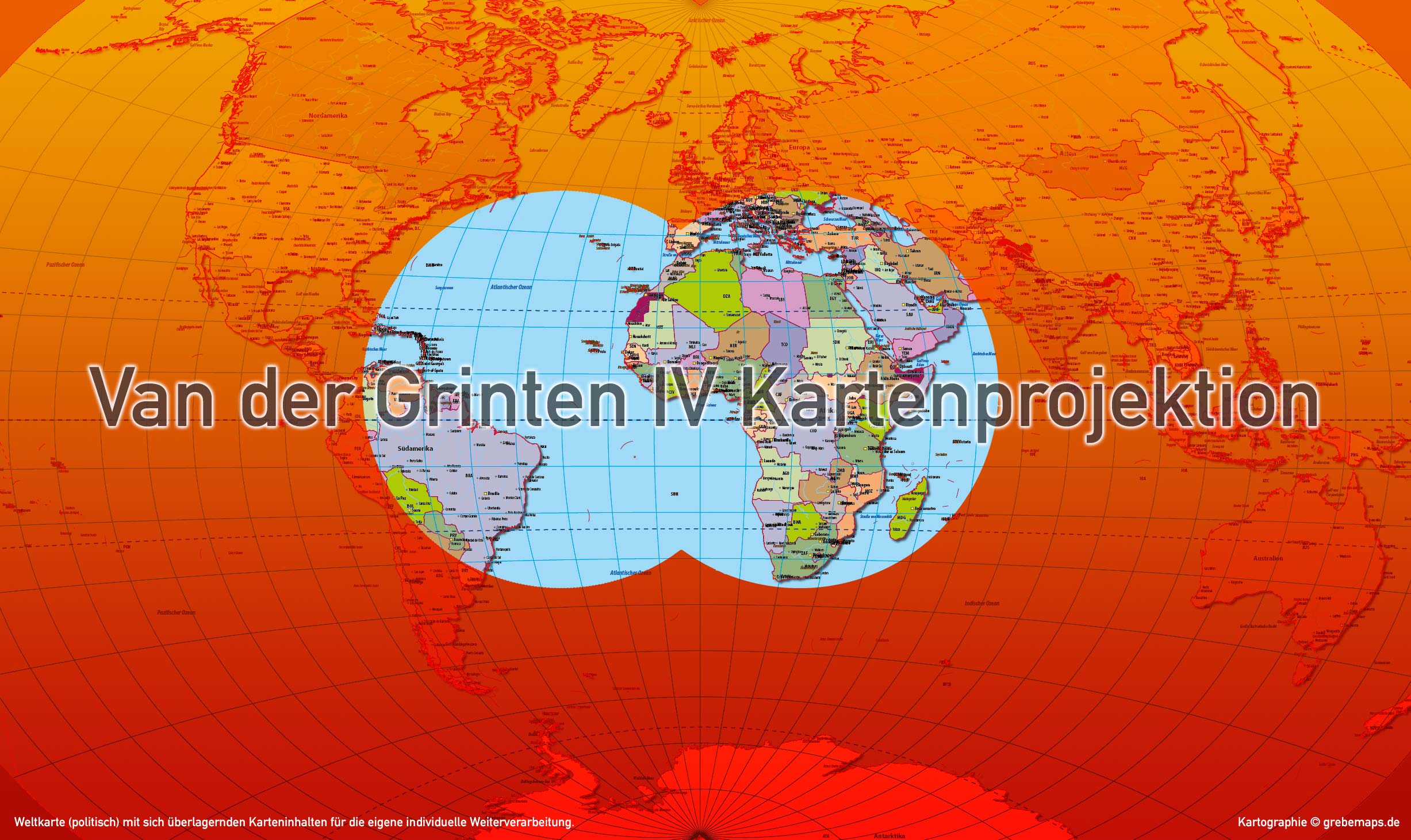 Weltkarte politisch - Van der Grinten IV Kartenprojektion - Vektordatei ebenen-separierte editierbare Vektor-Karte für Illustrator zum Download [Digital] – Bild 4