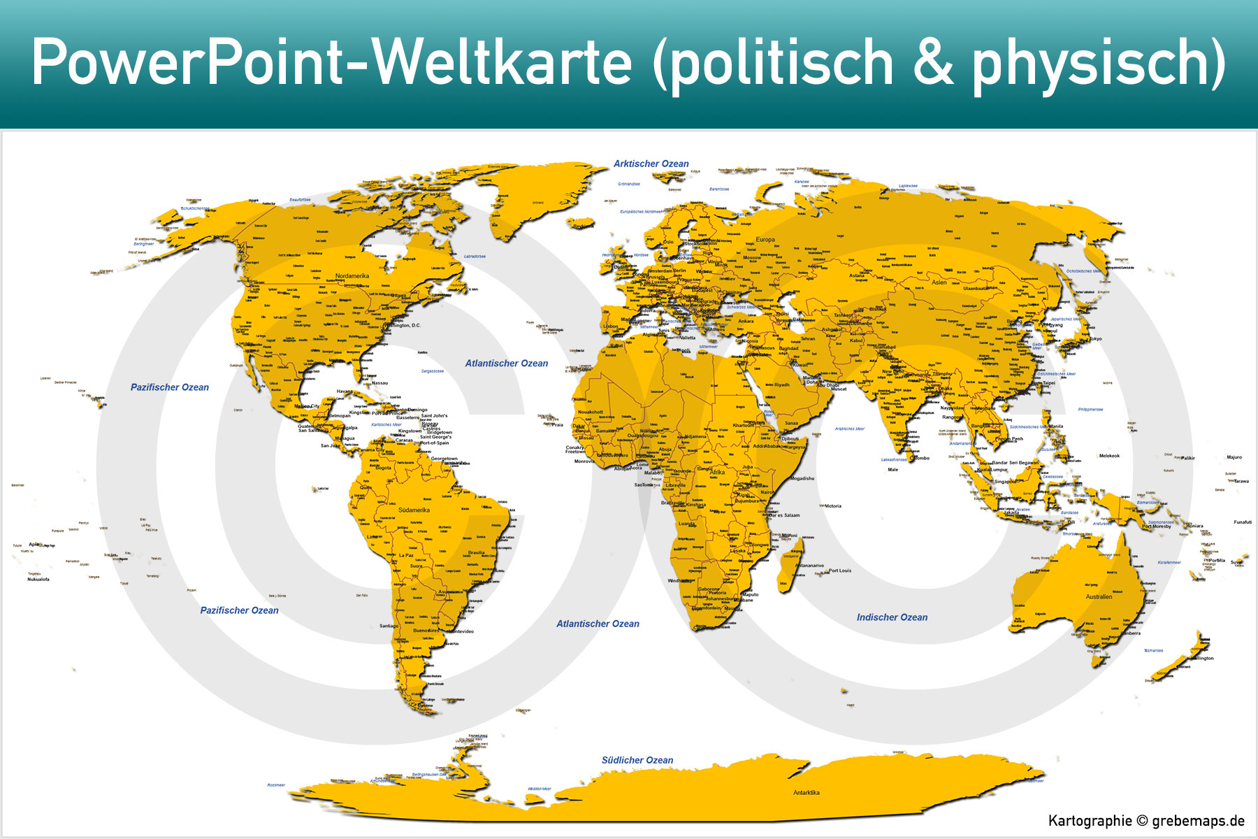 PowerPoint-Karte Weltkarte politisch und physisch mit Ländern zum Einfärben und Bearbeiten als Download [Digital] – Bild 35