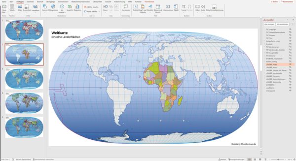 PowerPoint-Karte Weltkarte politisch und physisch mit Ländern zum Einfärben und Bearbeiten als Download [Digital] – Bild 10