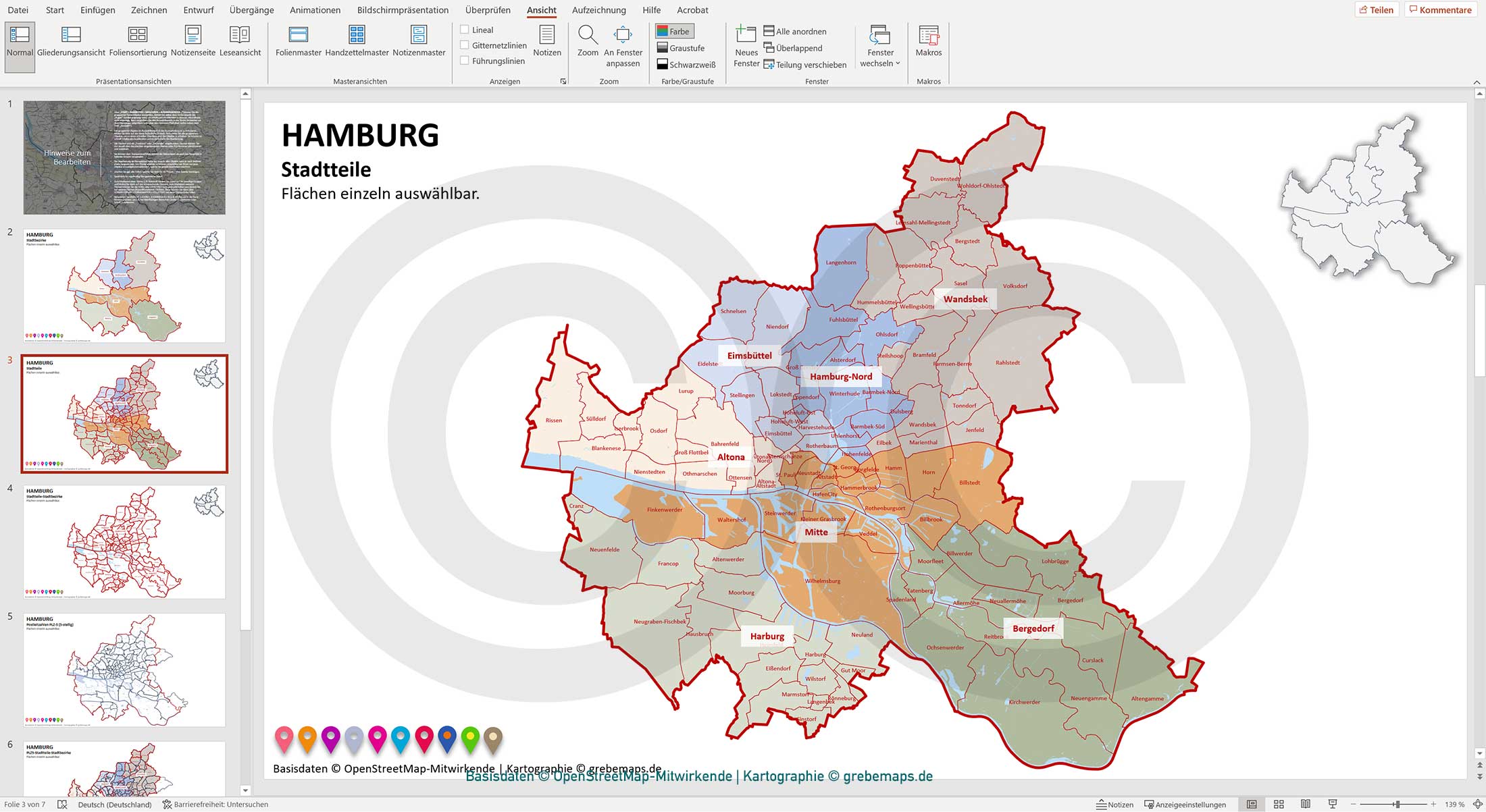 PowerPoint-Karte Hamburg mit Stadtbezirken-Stadtteilen-Postleitzahlen PLZ5 (5-stellig) [Digital] – Bild 6