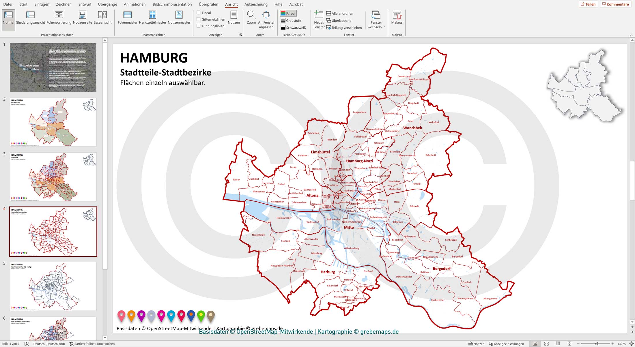 PowerPoint-Karte Hamburg mit Stadtbezirken-Stadtteilen-Postleitzahlen PLZ5 (5-stellig) [Digital] – Bild 7