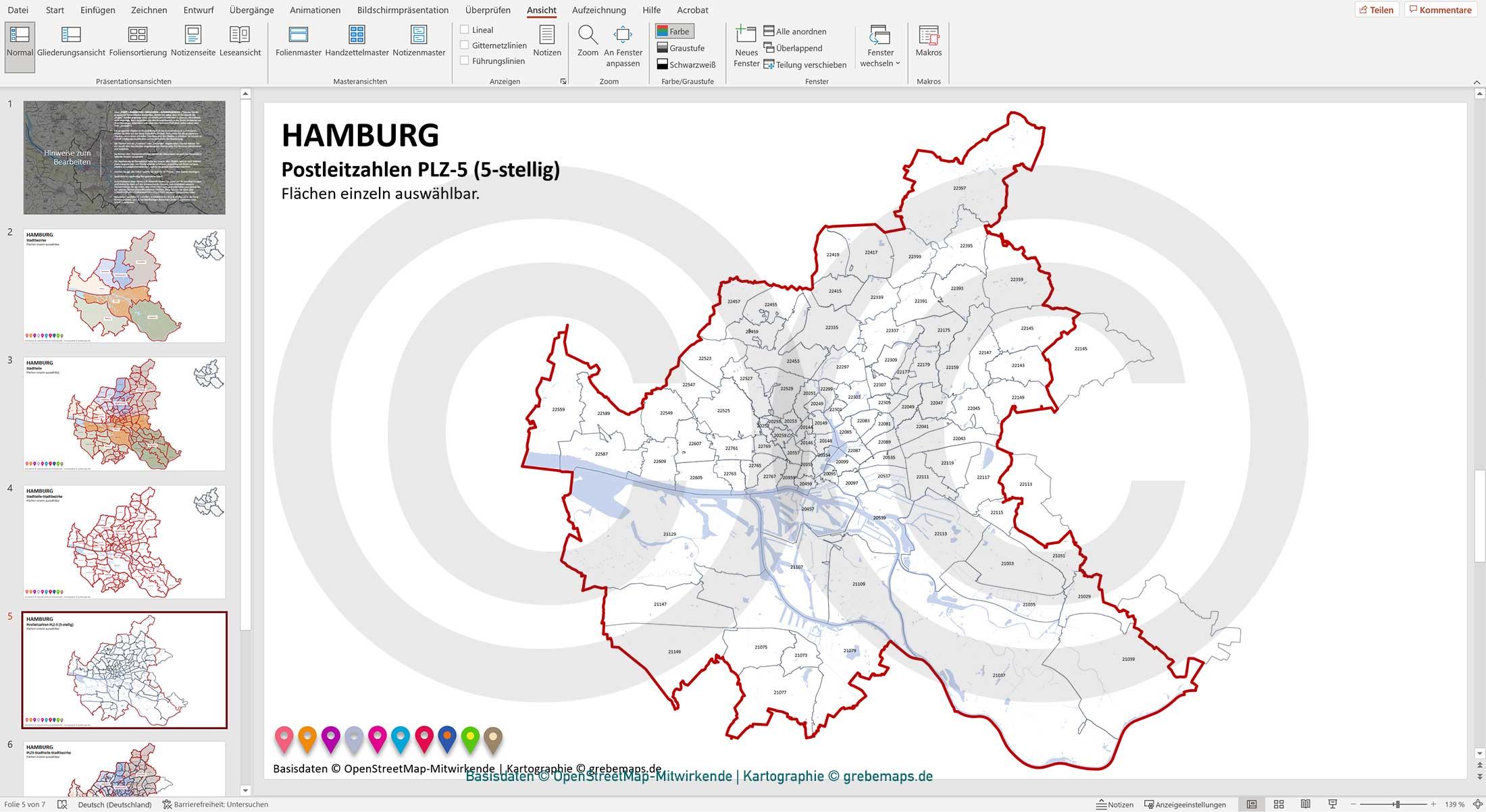 PowerPoint-Karte Hamburg mit Stadtbezirken-Stadtteilen-Postleitzahlen PLZ5 (5-stellig) [Digital] – Bild 8