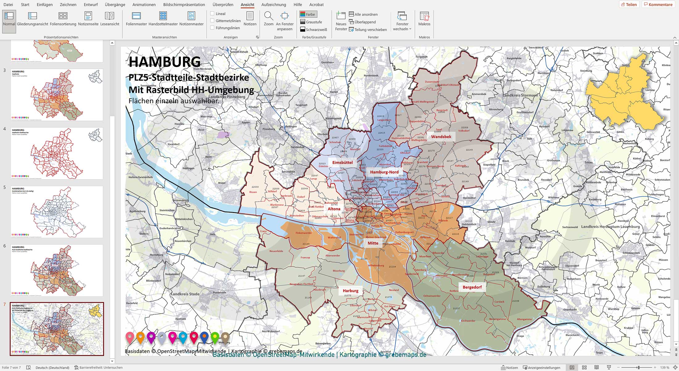 PowerPoint-Karte Hamburg mit Stadtbezirken-Stadtteilen-Postleitzahlen PLZ5 (5-stellig) [Digital] – Bild 10