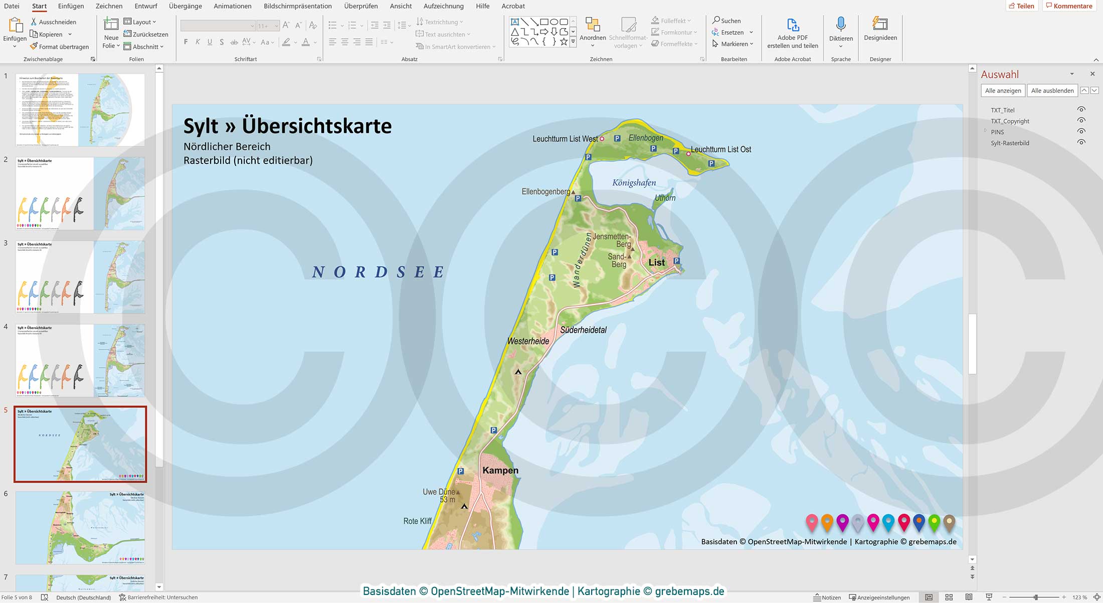 PowerPoint-Karte Sylt – Rasterkarten / Basiskarte aus Vektordaten ebenen-separiert editierbar – mit Deutschlandkarte [Digital] – Bild 10