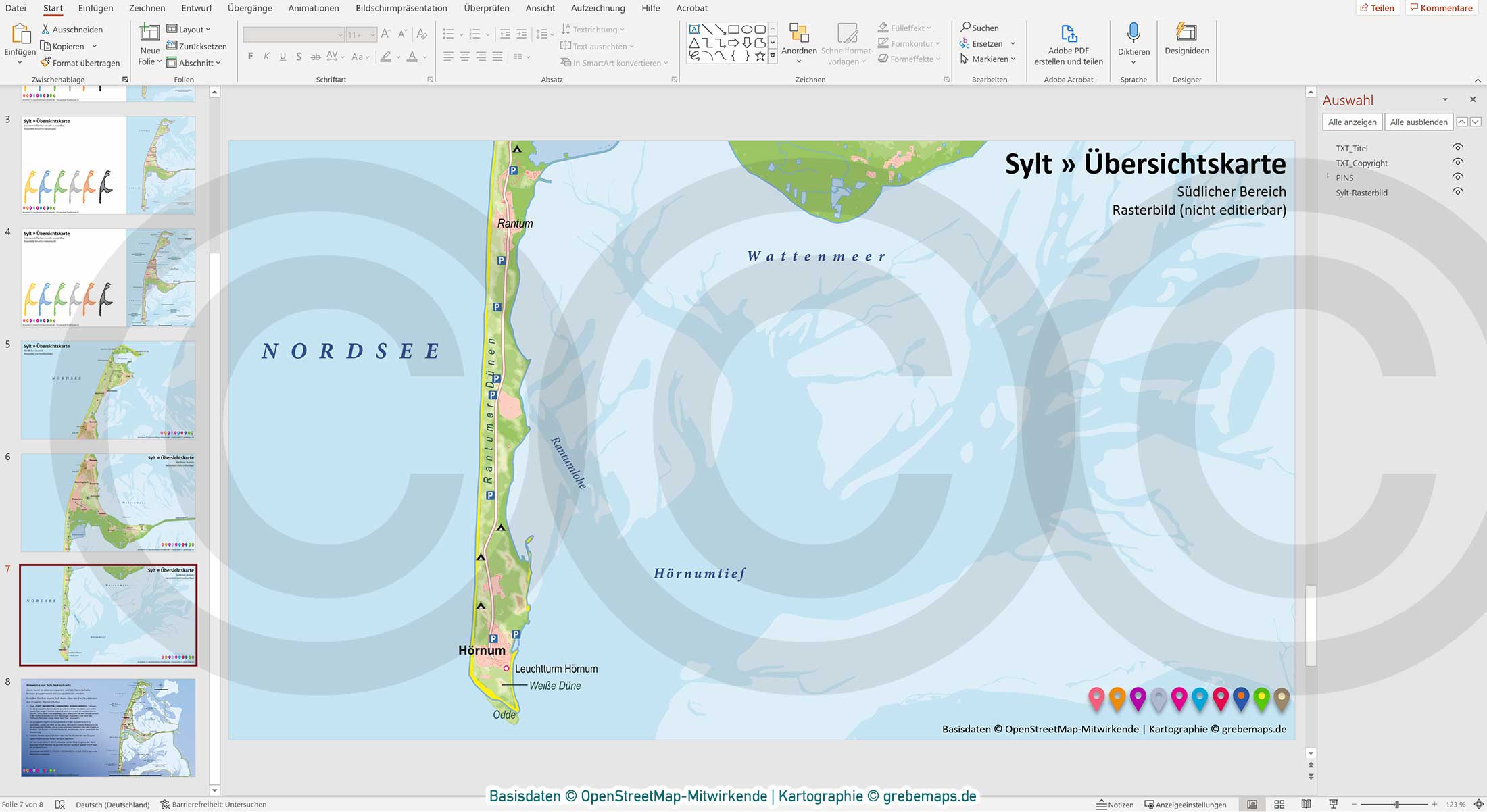 PowerPoint-Karte Sylt – Rasterkarten / Basiskarte aus Vektordaten ebenen-separiert editierbar – mit Deutschlandkarte [Digital] – Bild 12