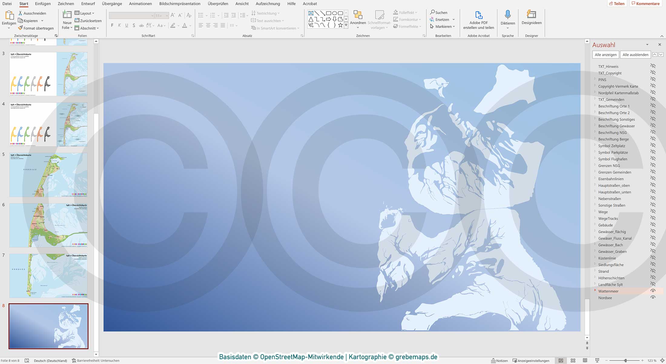 PowerPoint-Karte Sylt – Rasterkarten / Basiskarte aus Vektordaten ebenen-separiert editierbar – mit Deutschlandkarte [Digital] – Bild 14