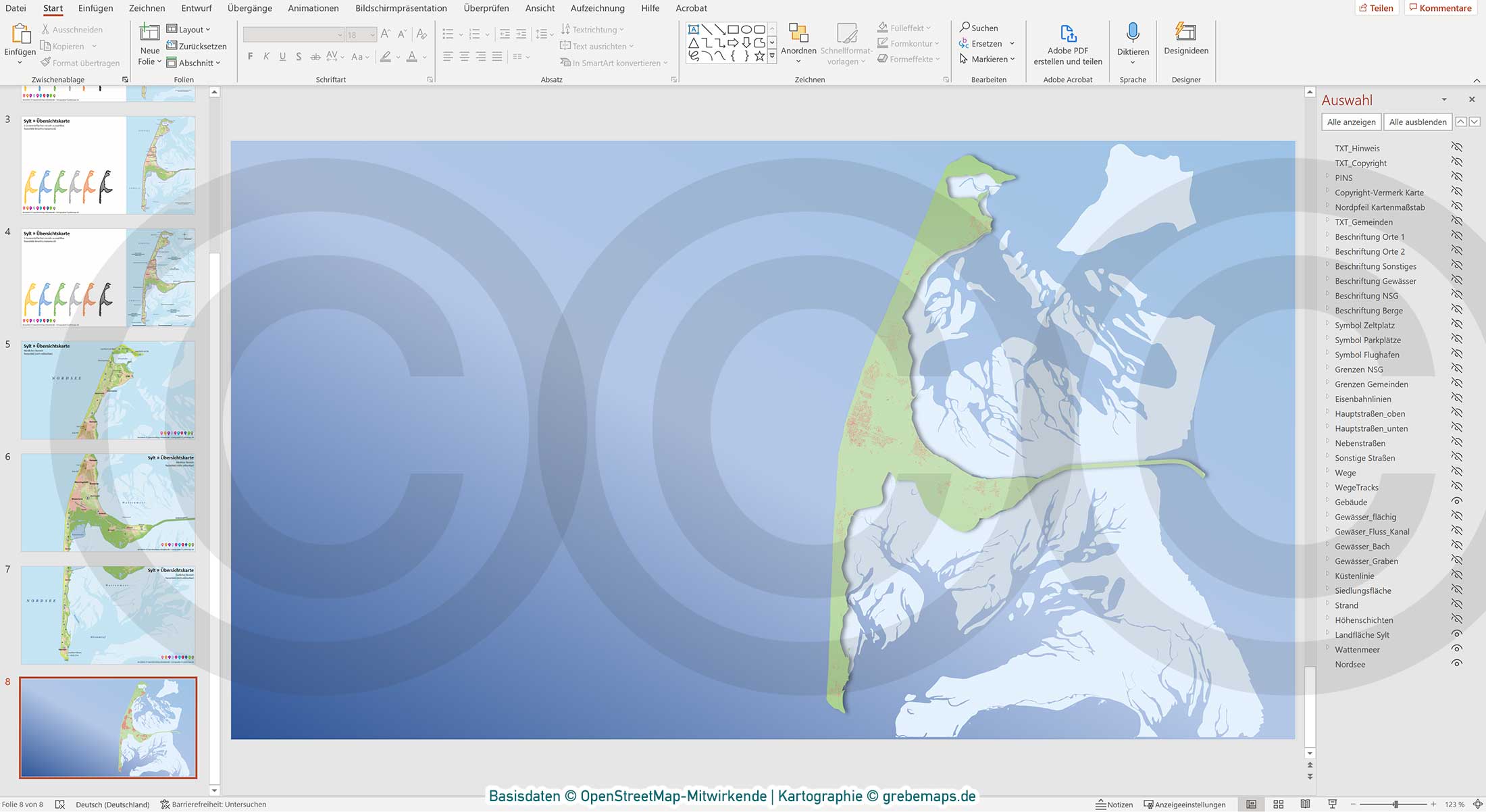 PowerPoint-Karte Sylt – Rasterkarten / Basiskarte aus Vektordaten ebenen-separiert editierbar – mit Deutschlandkarte [Digital] – Bild 17