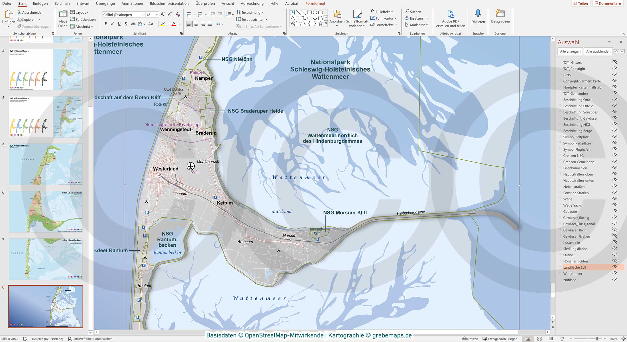 PowerPoint-Karte Sylt – Rasterkarten / Basiskarte aus Vektordaten ebenen-separiert editierbar – mit Deutschlandkarte [Digital] – Bild 21