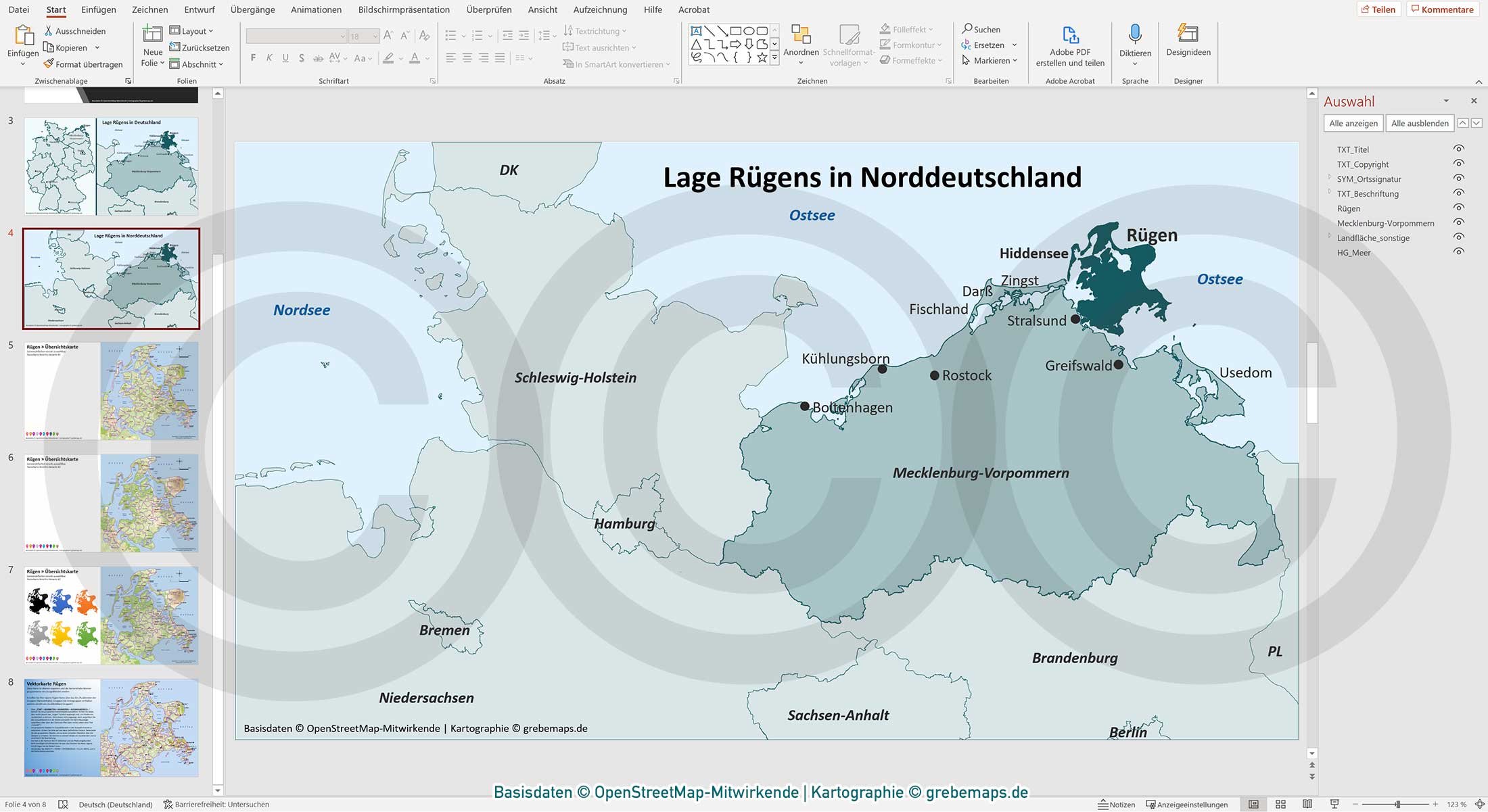 PowerPoint-Karte Rügen – Rasterkarten / Basiskarte aus Vektordaten ebenen-separiert editierbar – mit Deutschlandkarte [Digital] – Bild 5