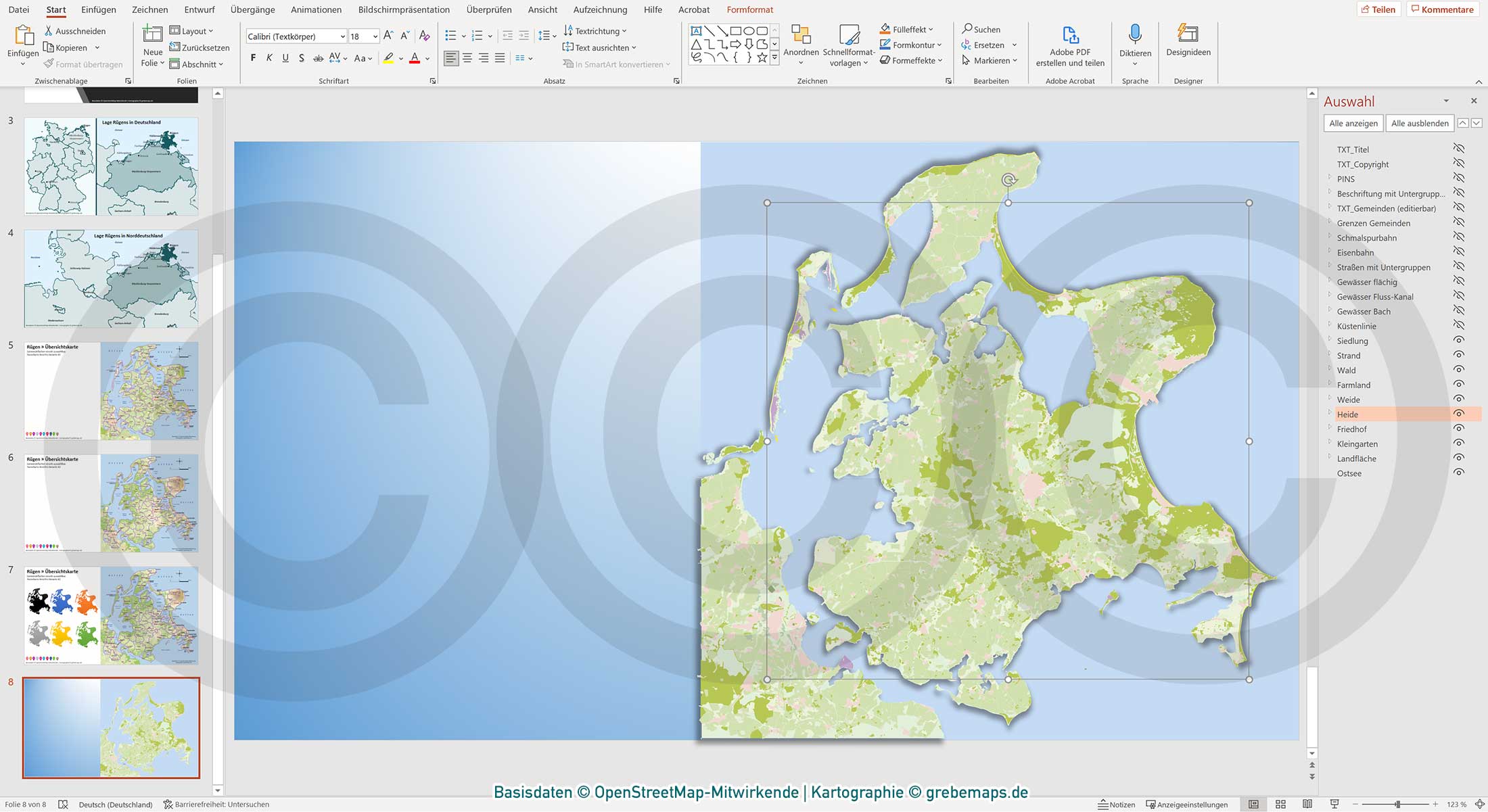 PowerPoint-Karte Rügen – Rasterkarten / Basiskarte aus Vektordaten ebenen-separiert editierbar – mit Deutschlandkarte [Digital] – Bild 11