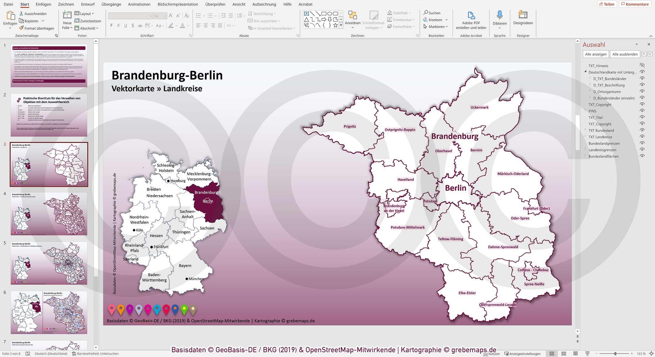 PowerPoint-Karte Brandenburg-Berlin Gemeinden Landkreise Postleitzahlen PLZ-5 / Basiskarte aus Vektordaten einfärbbar bearbeitbar – mit Deutschlandkarte [Digital] – Bild 4