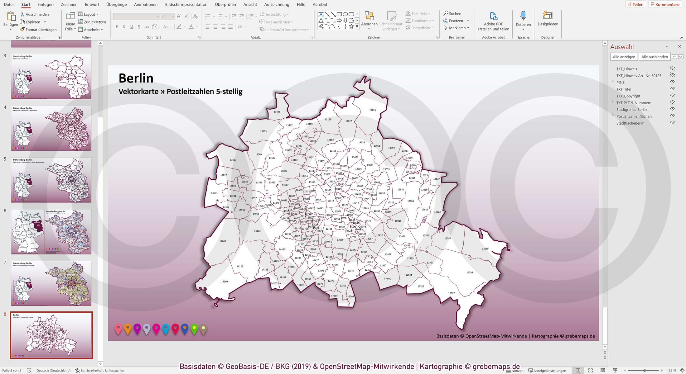PowerPoint-Karte Brandenburg-Berlin Gemeinden Landkreise Postleitzahlen PLZ-5 / Basiskarte aus Vektordaten einfärbbar bearbeitbar – mit Deutschlandkarte [Digital] – Bild 10