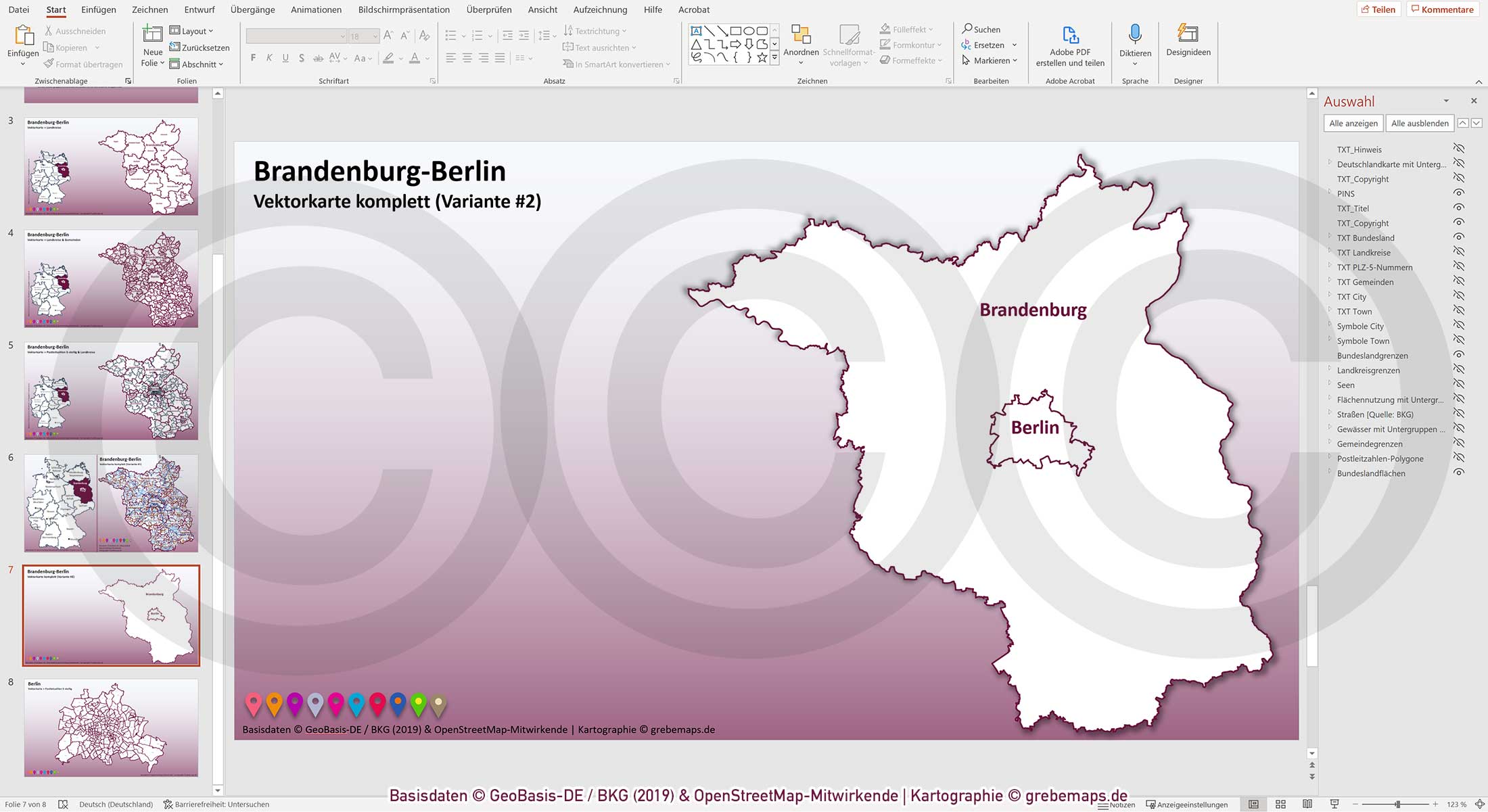 PowerPoint-Karte Brandenburg-Berlin Gemeinden Landkreise Postleitzahlen PLZ-5 / Basiskarte aus Vektordaten einfärbbar bearbeitbar – mit Deutschlandkarte [Digital] – Bild 11