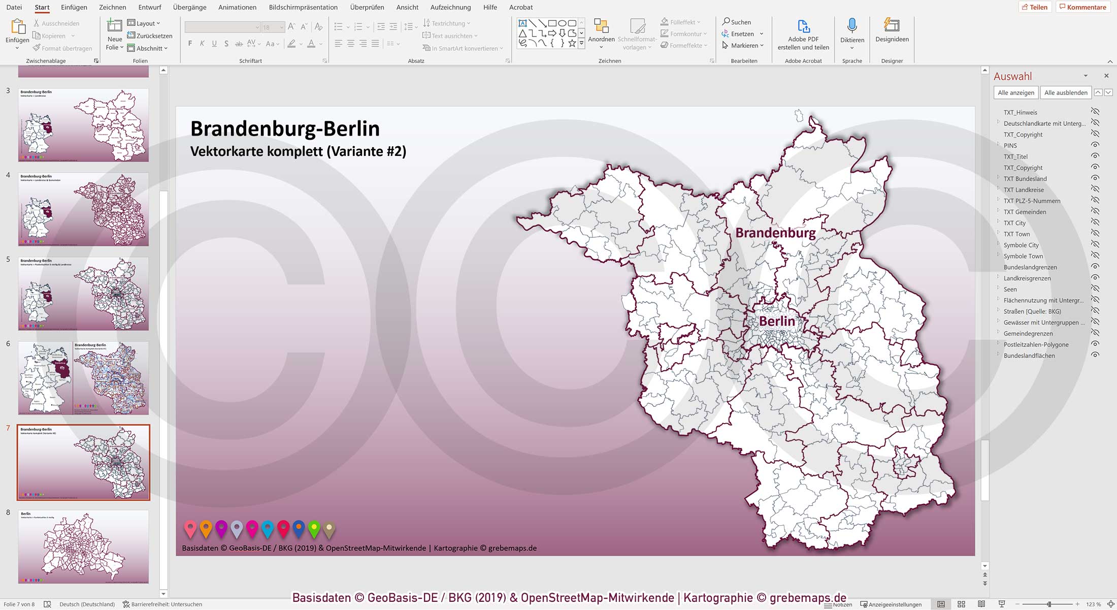 PowerPoint-Karte Brandenburg-Berlin Gemeinden Landkreise Postleitzahlen PLZ-5 / Basiskarte aus Vektordaten einfärbbar bearbeitbar – mit Deutschlandkarte [Digital] – Bild 14