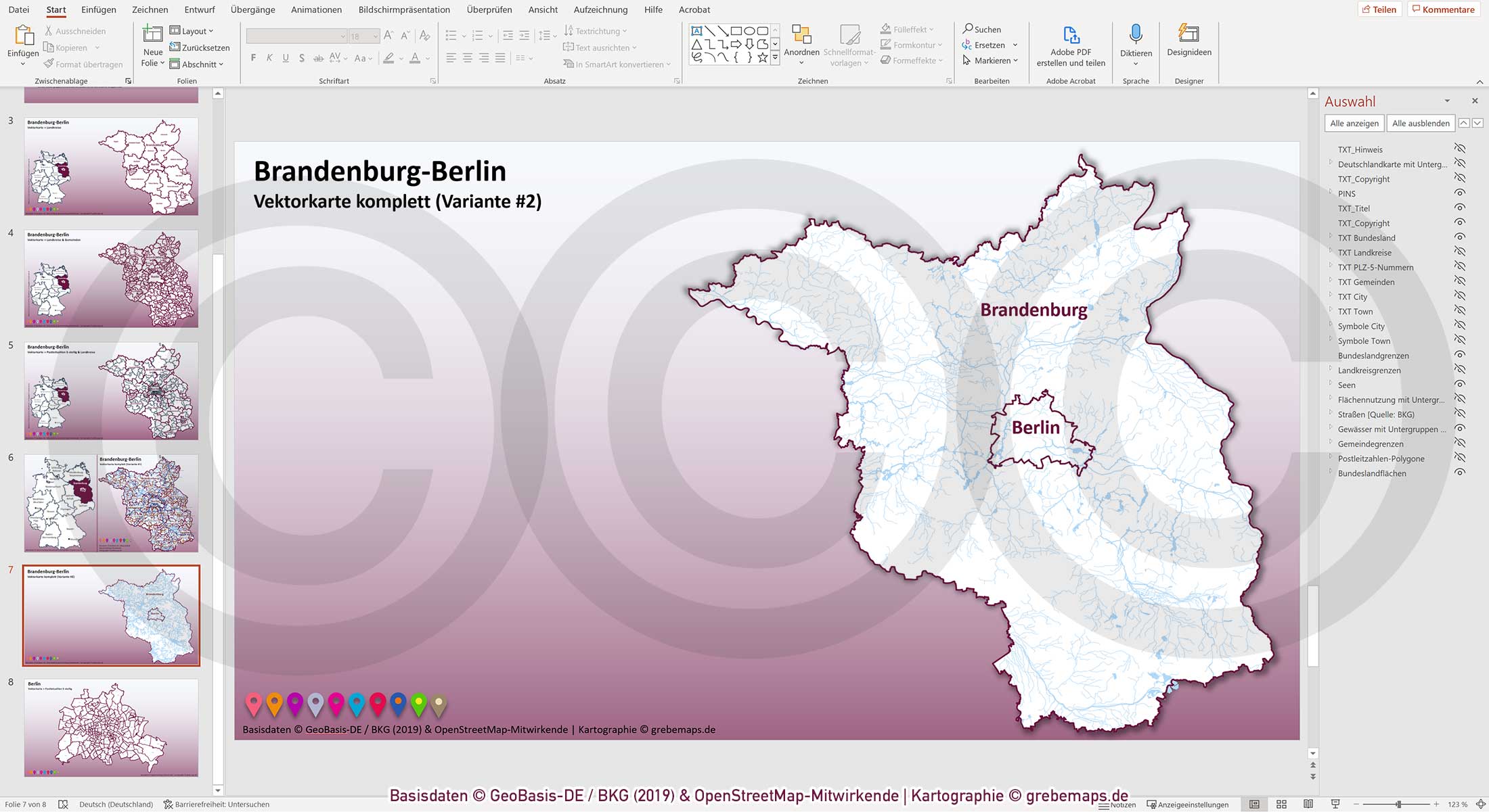 PowerPoint-Karte Brandenburg-Berlin Gemeinden Landkreise Postleitzahlen PLZ-5 / Basiskarte aus Vektordaten einfärbbar bearbeitbar – mit Deutschlandkarte [Digital] – Bild 15
