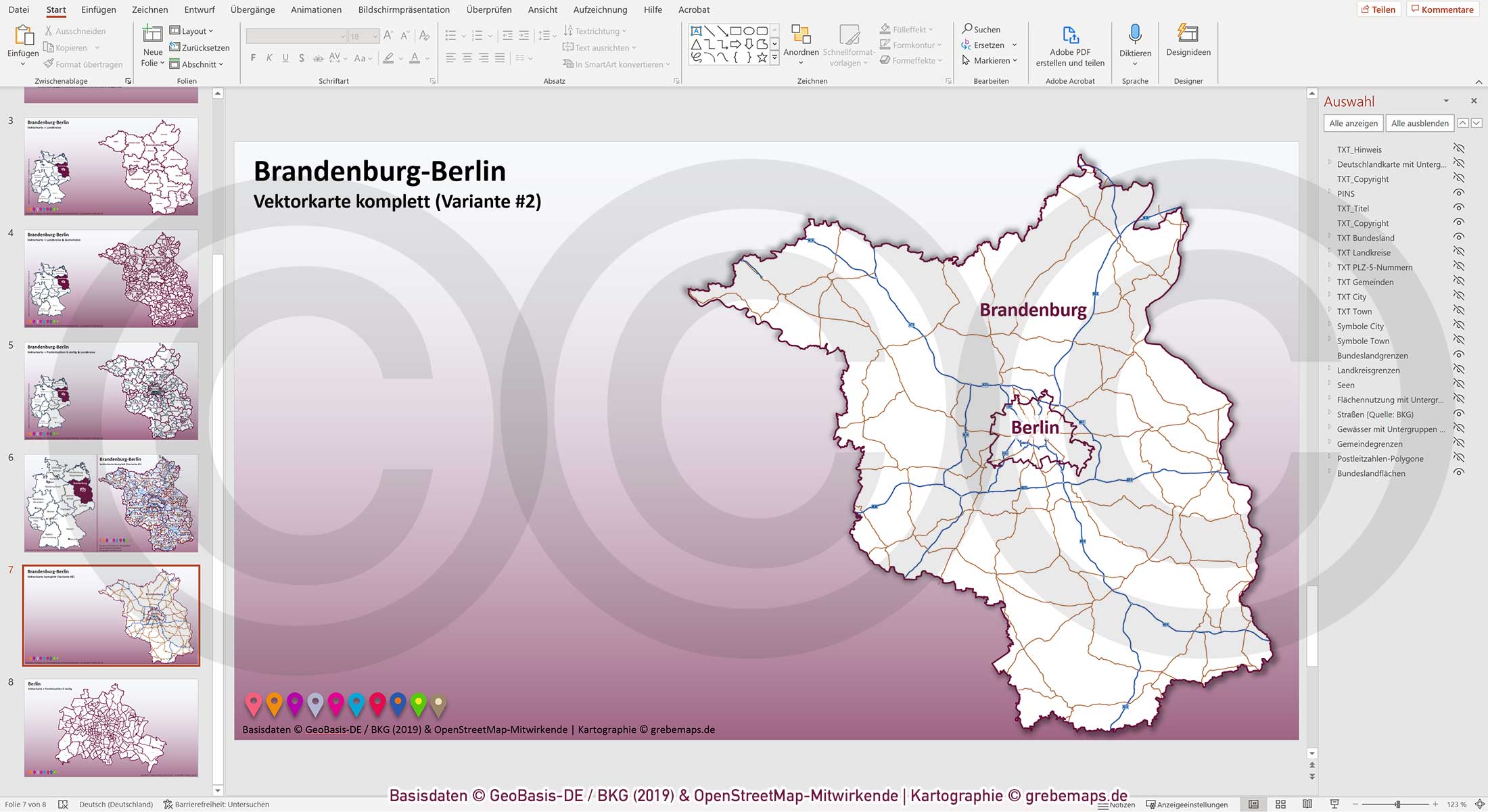 PowerPoint-Karte Brandenburg-Berlin Gemeinden Landkreise Postleitzahlen PLZ-5 / Basiskarte aus Vektordaten einfärbbar bearbeitbar – mit Deutschlandkarte [Digital] – Bild 16