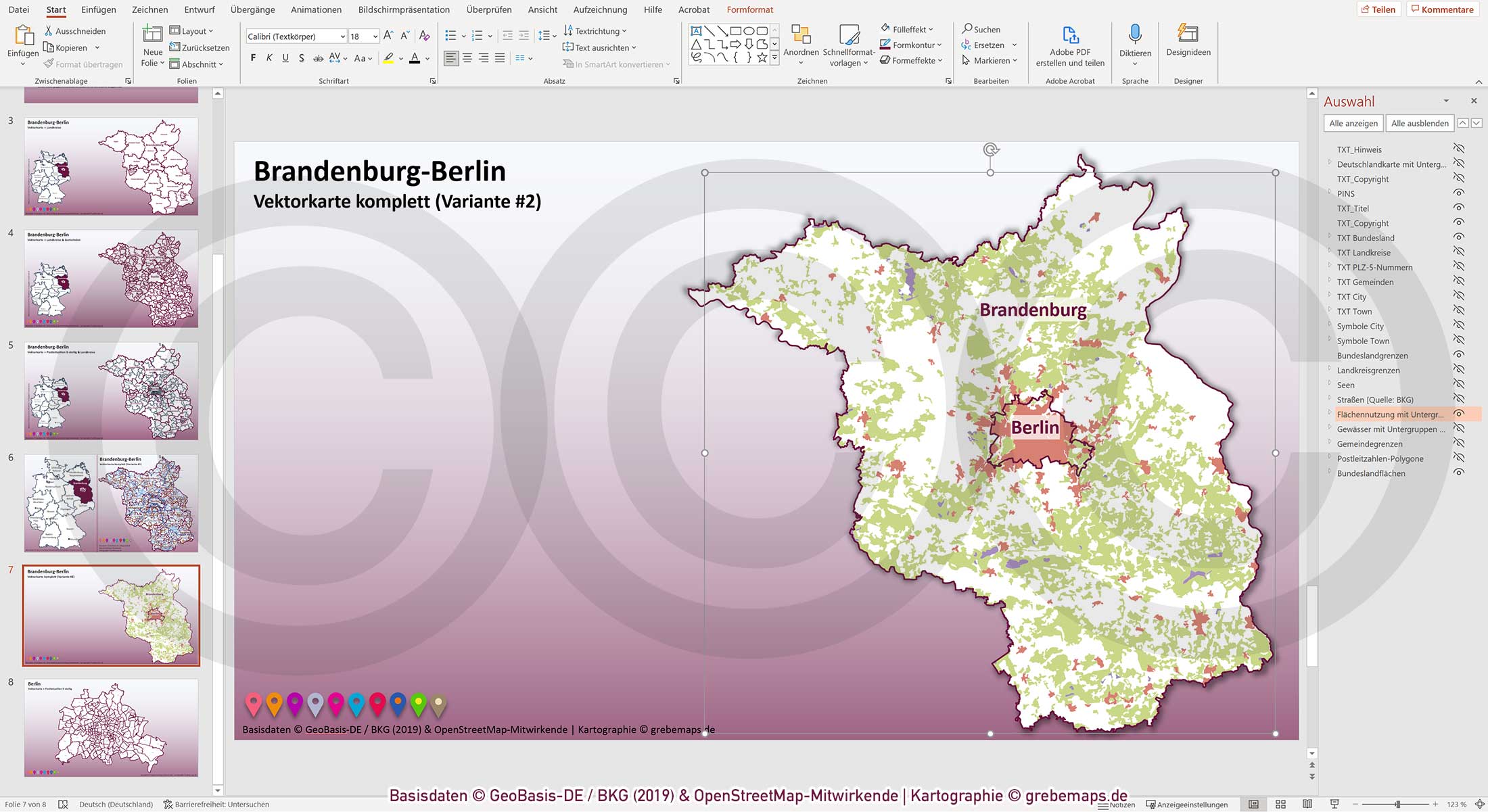PowerPoint-Karte Brandenburg-Berlin Gemeinden Landkreise Postleitzahlen PLZ-5 / Basiskarte aus Vektordaten einfärbbar bearbeitbar – mit Deutschlandkarte [Digital] – Bild 17