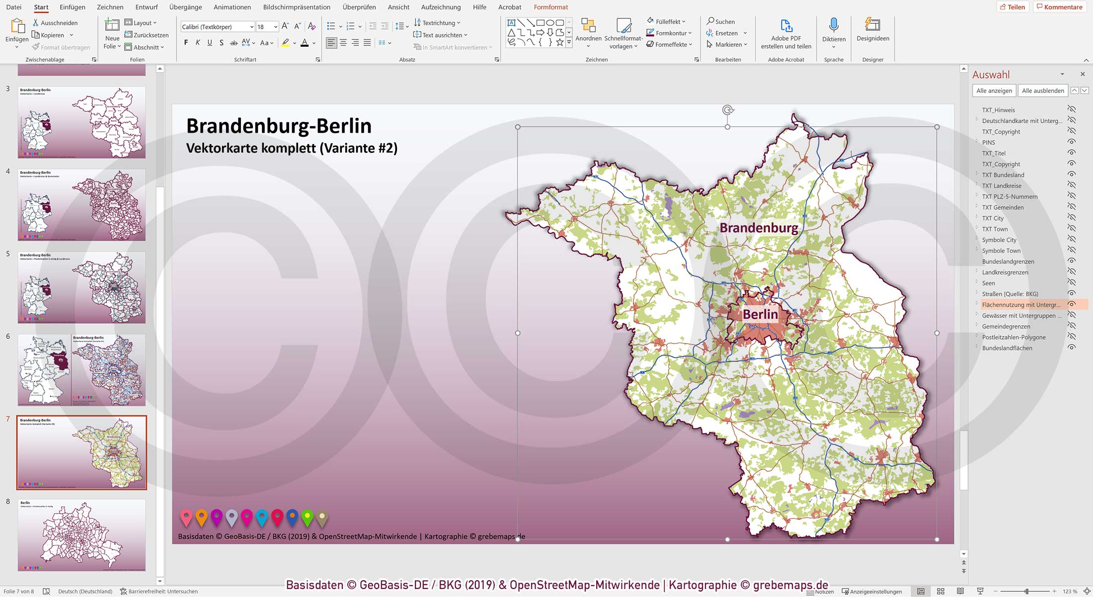 PowerPoint-Karte Brandenburg-Berlin Gemeinden Landkreise Postleitzahlen PLZ-5 / Basiskarte aus Vektordaten einfärbbar bearbeitbar – mit Deutschlandkarte [Digital] – Bild 18