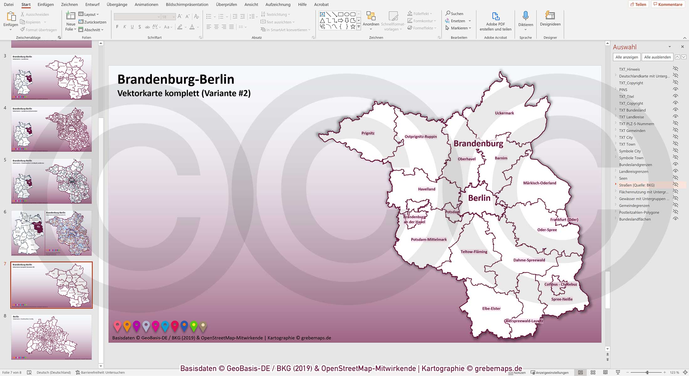 PowerPoint-Karte Brandenburg-Berlin Gemeinden Landkreise Postleitzahlen PLZ-5 / Basiskarte aus Vektordaten einfärbbar bearbeitbar – mit Deutschlandkarte [Digital] – Bild 21
