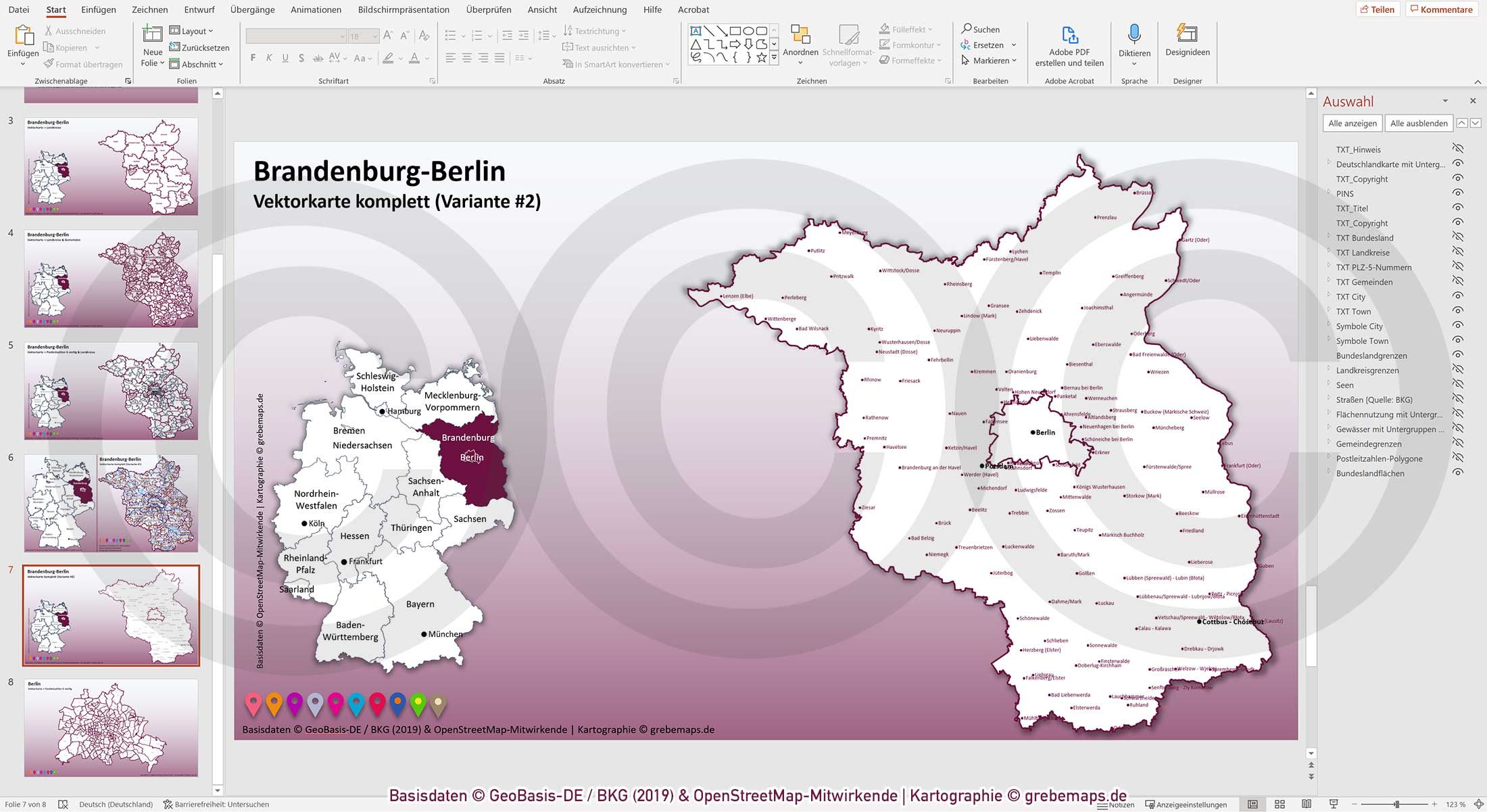 PowerPoint-Karte Brandenburg-Berlin Gemeinden Landkreise Postleitzahlen PLZ-5 / Basiskarte aus Vektordaten einfärbbar bearbeitbar – mit Deutschlandkarte [Digital] – Bild 23