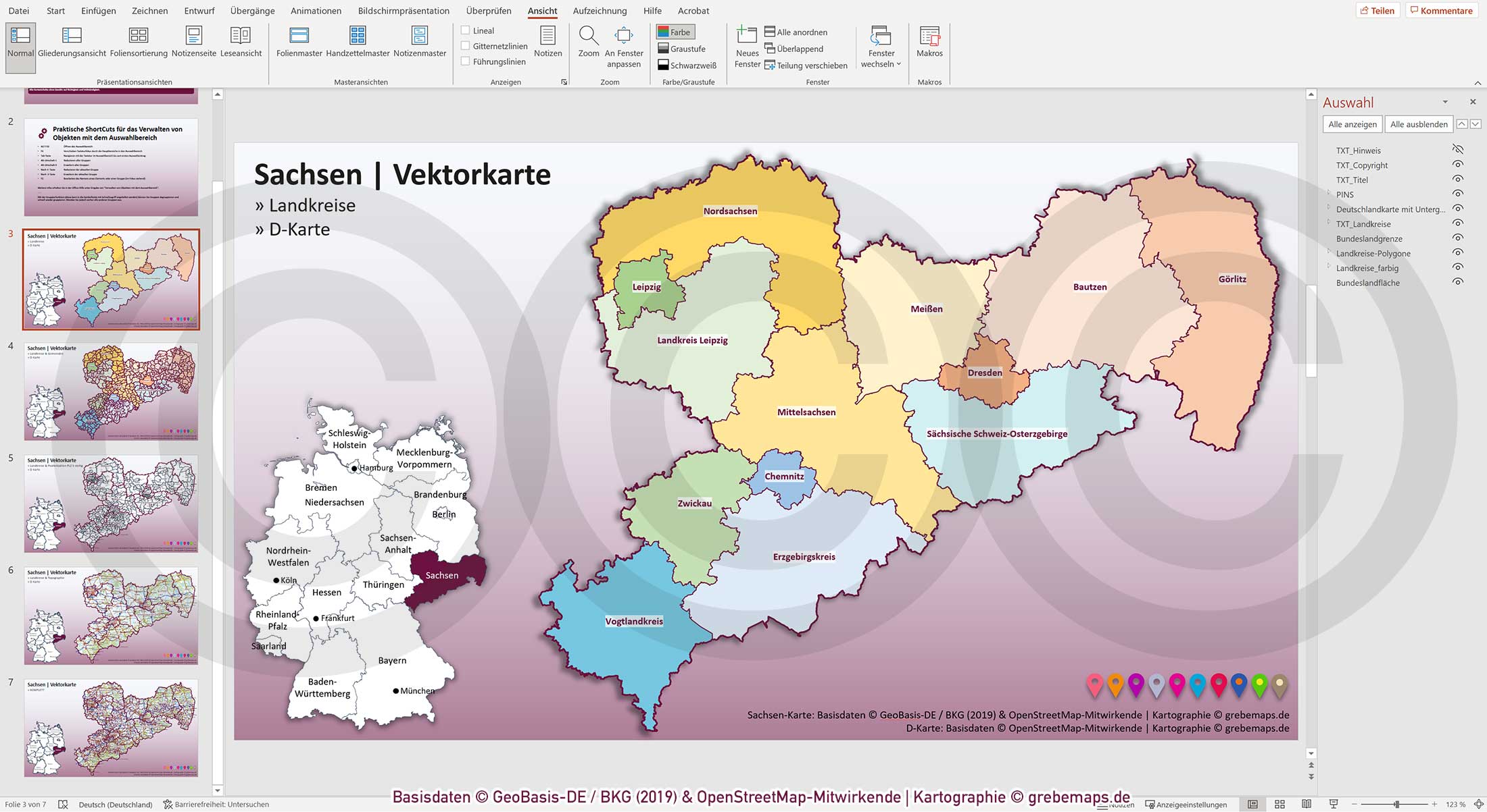 PowerPoint-Karte Sachsen Gemeinden Landkreise Postleitzahlen PLZ-5 / Basiskarte aus Vektordaten einfärbbar bearbeitbar – mit Deutschlandkarte [Digital] – Bild 4