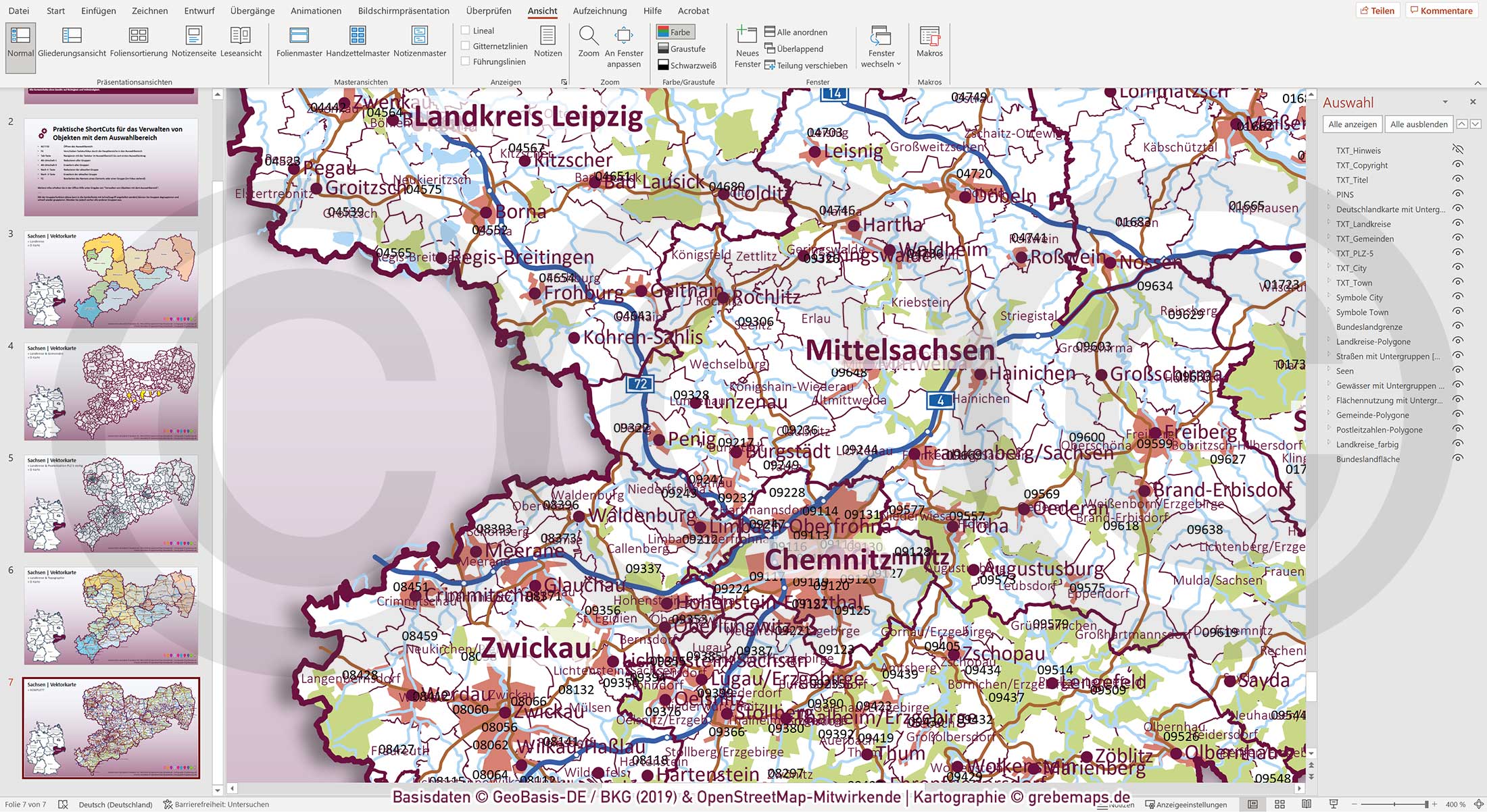 PowerPoint-Karte Sachsen Gemeinden Landkreise Postleitzahlen PLZ-5 / Basiskarte aus Vektordaten einfärbbar bearbeitbar – mit Deutschlandkarte [Digital] – Bild 14