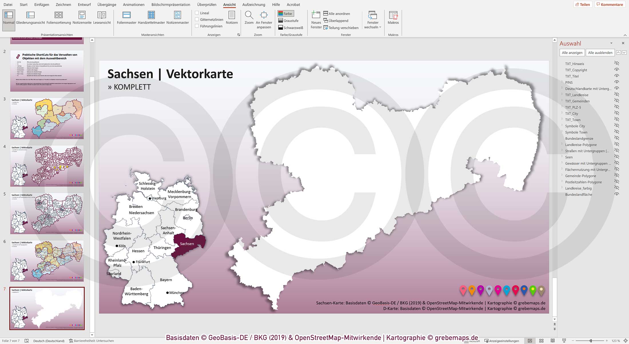 PowerPoint-Karte Sachsen Gemeinden Landkreise Postleitzahlen PLZ-5 / Basiskarte aus Vektordaten einfärbbar bearbeitbar – mit Deutschlandkarte [Digital] – Bild 15