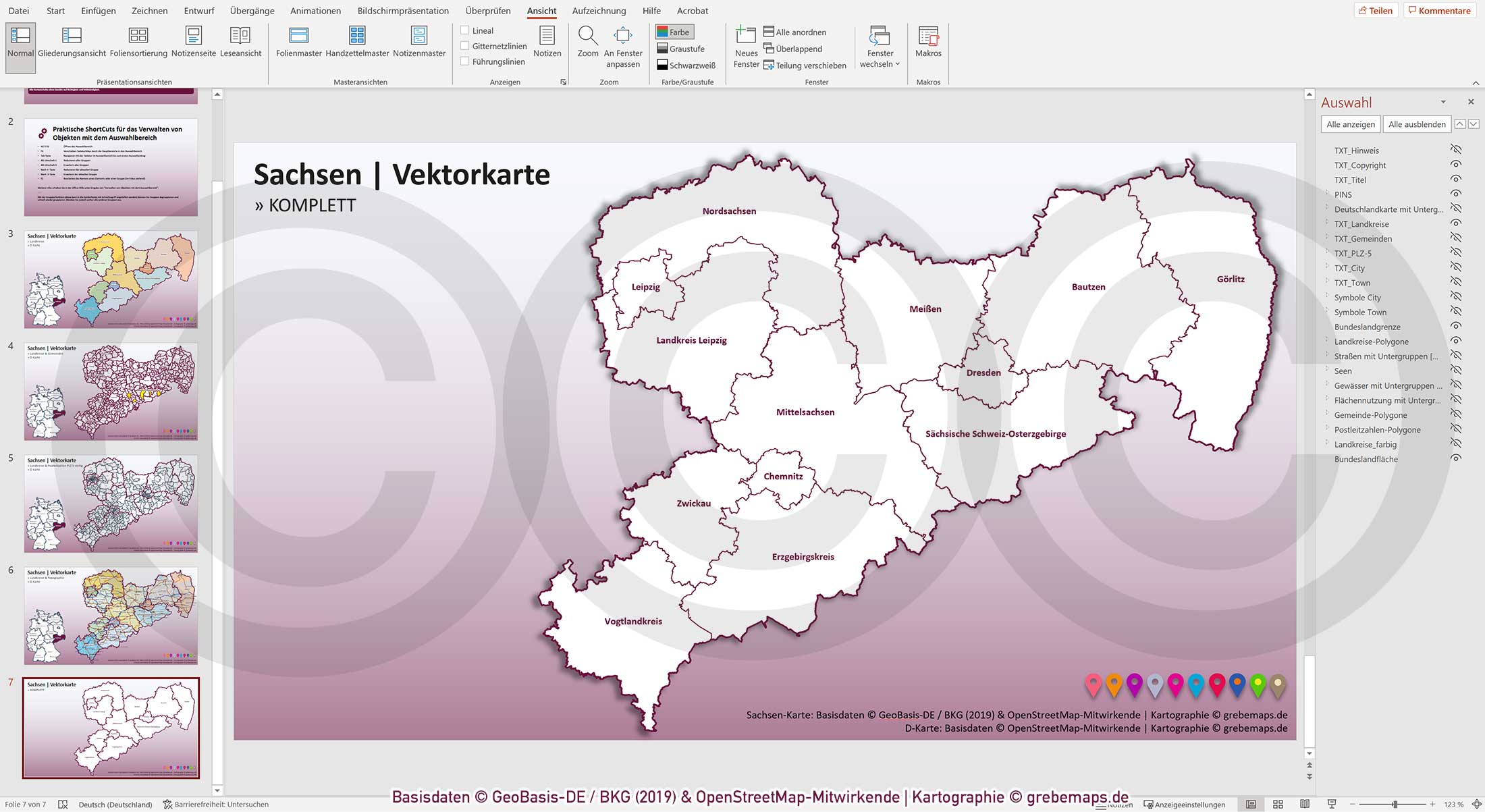 PowerPoint-Karte Sachsen Gemeinden Landkreise Postleitzahlen PLZ-5 / Basiskarte aus Vektordaten einfärbbar bearbeitbar – mit Deutschlandkarte [Digital] – Bild 16