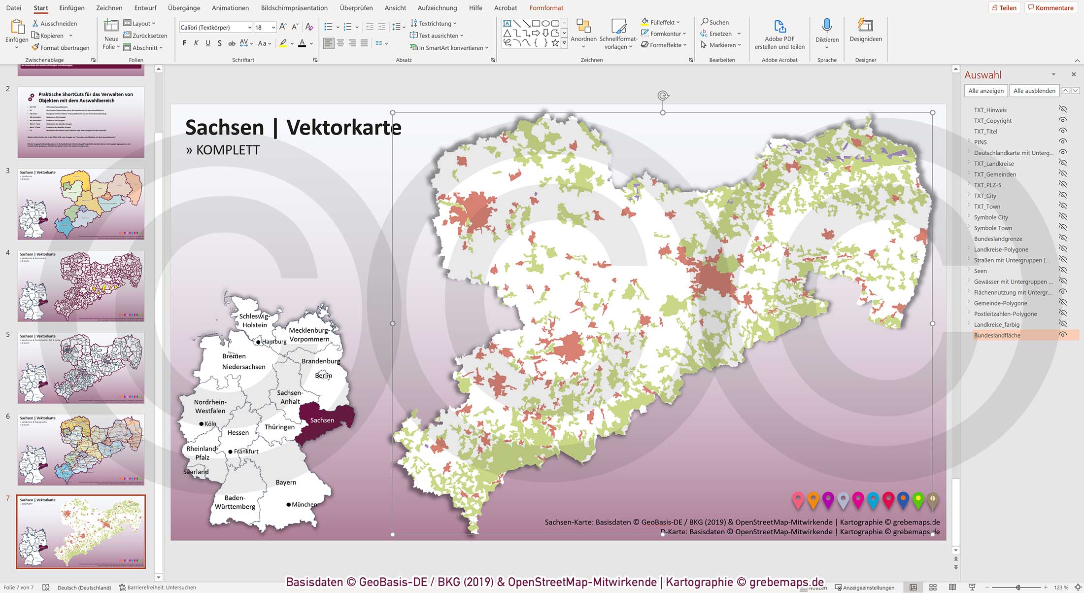 PowerPoint-Karte Sachsen Gemeinden Landkreise Postleitzahlen PLZ-5 / Basiskarte aus Vektordaten einfärbbar bearbeitbar – mit Deutschlandkarte [Digital] – Bild 22