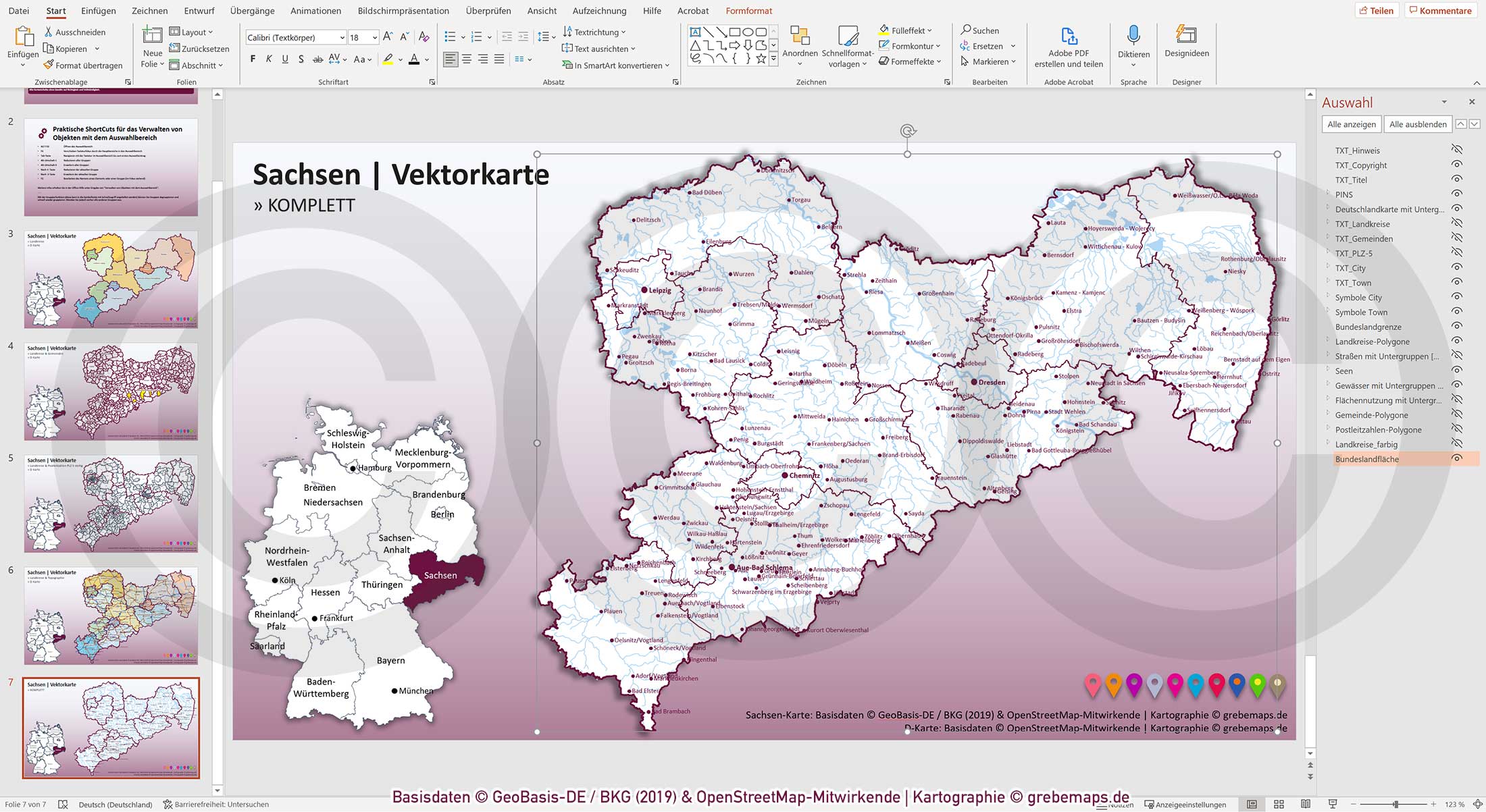 PowerPoint-Karte Sachsen Gemeinden Landkreise Postleitzahlen PLZ-5 / Basiskarte aus Vektordaten einfärbbar bearbeitbar – mit Deutschlandkarte [Digital] – Bild 24