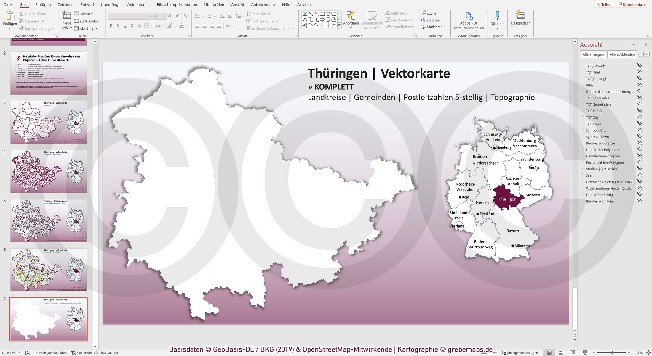 PowerPoint-Karte Thüringen Gemeinden Landkreise Postleitzahlen PLZ-5 / Basiskarte aus Vektordaten einfärbbar bearbeitbar – mit Deutschlandkarte [Digital] – Bild 13
