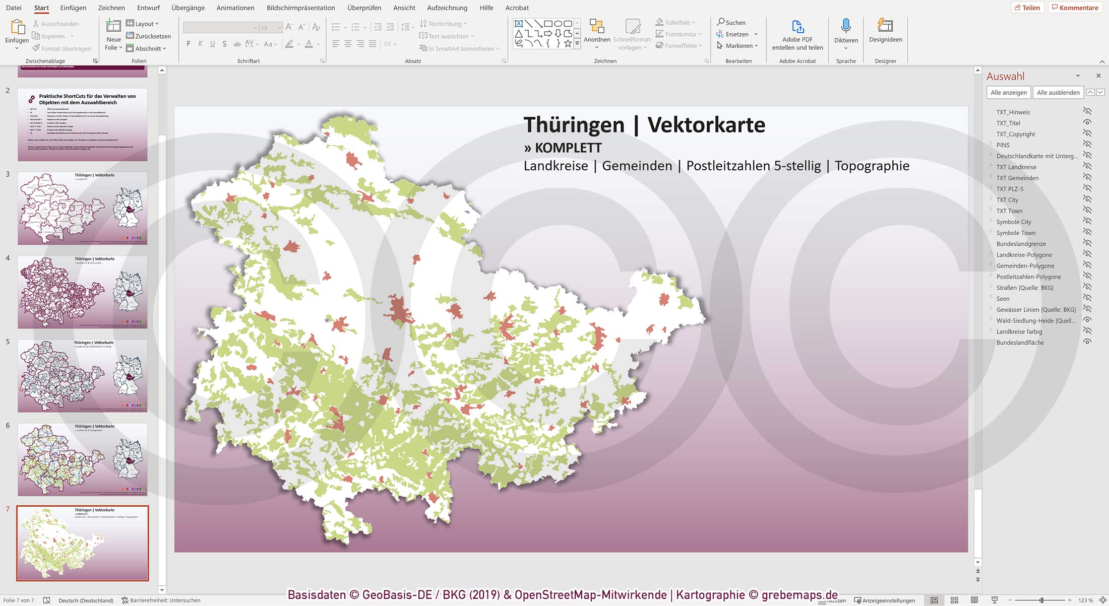 PowerPoint-Karte Thüringen Gemeinden Landkreise Postleitzahlen PLZ-5 / Basiskarte aus Vektordaten einfärbbar bearbeitbar – mit Deutschlandkarte [Digital] – Bild 20