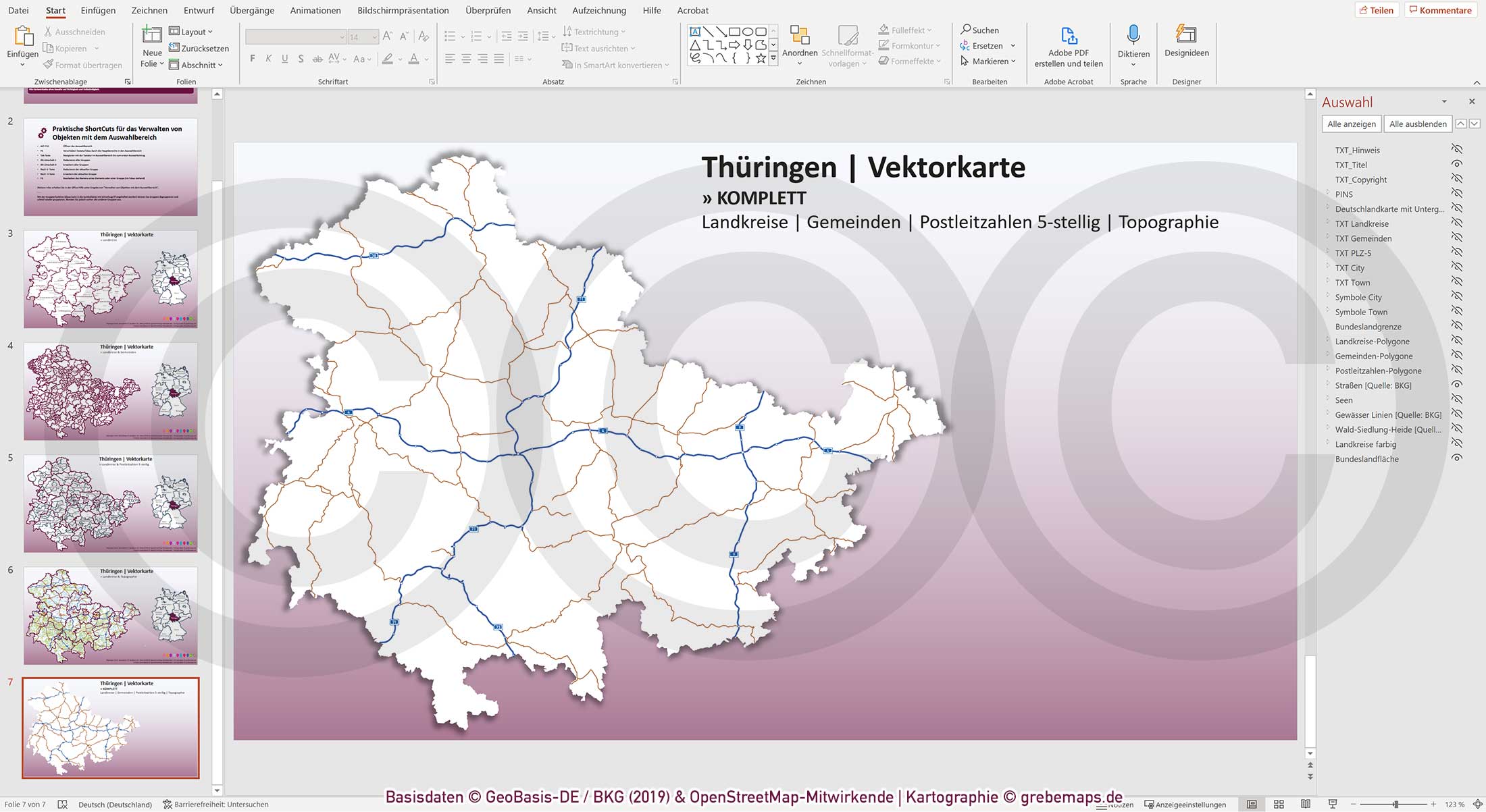 PowerPoint-Karte Thüringen Gemeinden Landkreise Postleitzahlen PLZ-5 / Basiskarte aus Vektordaten einfärbbar bearbeitbar – mit Deutschlandkarte [Digital] – Bild 21