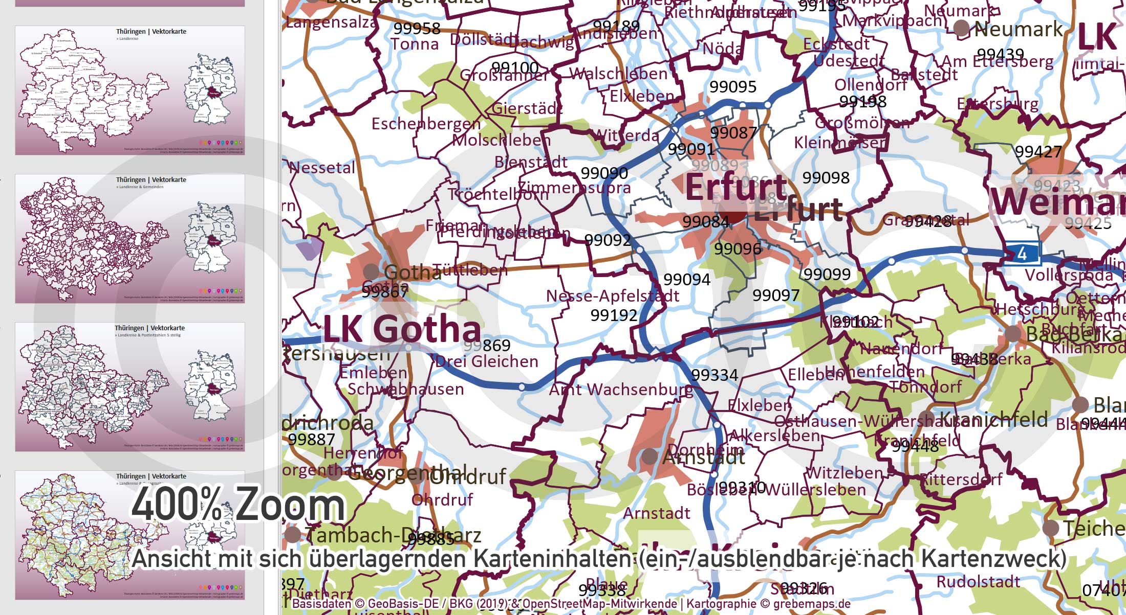 PowerPoint-Karte Thüringen Gemeinden Landkreise Postleitzahlen PLZ-5 / Basiskarte aus Vektordaten einfärbbar bearbeitbar – mit Deutschlandkarte [Digital] – Bild 23