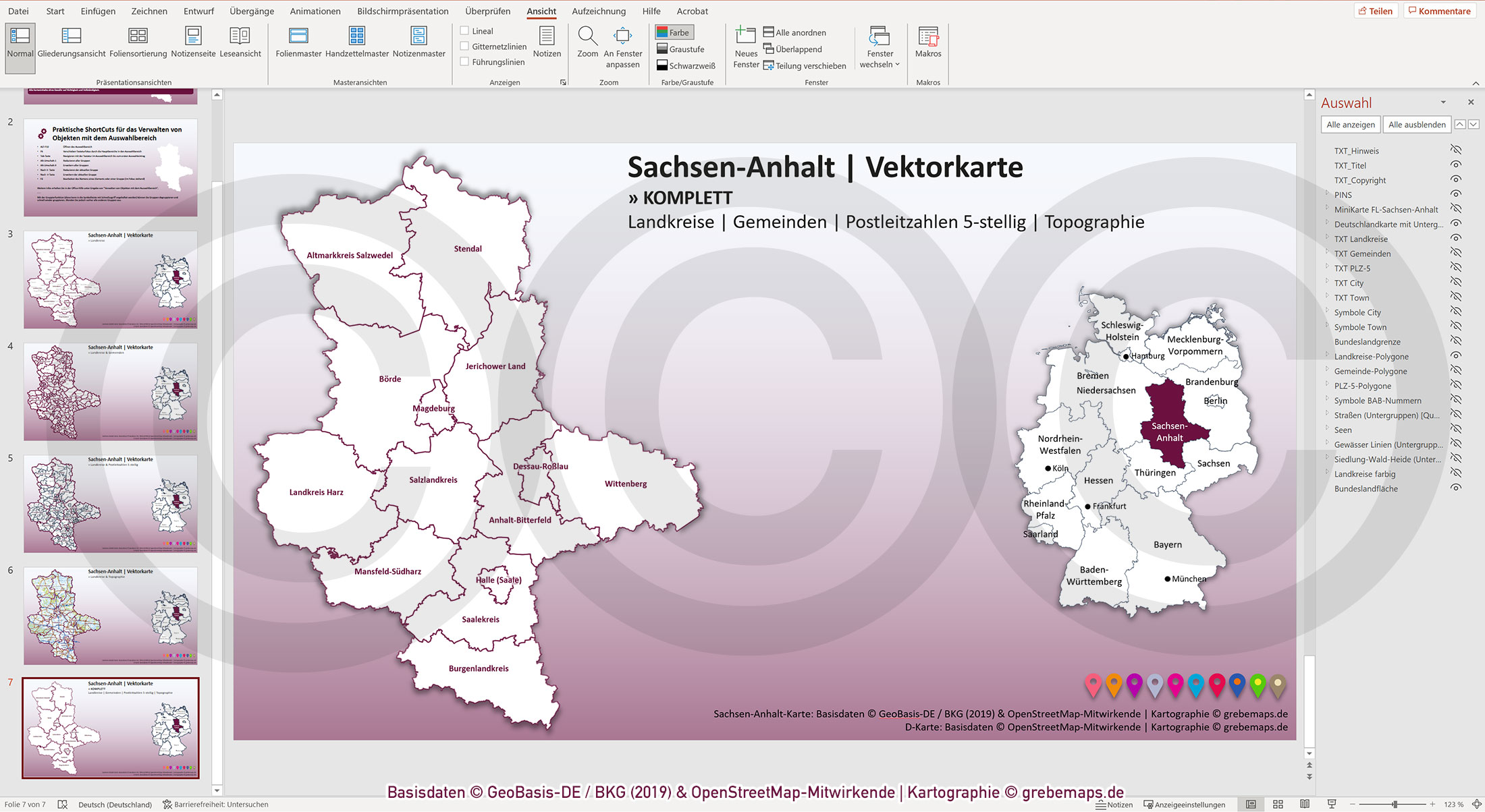 PowerPoint-Karte Sachsen-Anhalt Gemeinden Landkreise Postleitzahlen PLZ-5 / Basiskarte aus Vektordaten einfärbbar bearbeitbar – mit Deutschlandkarte [Digital] – Bild 13