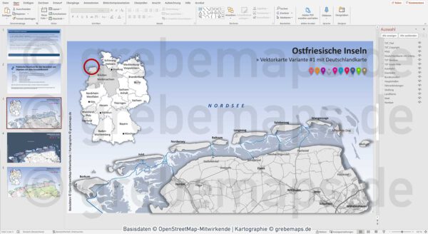 PowerPoint-Karte Ostfriesische Inseln, PowerPoint Karte Ostfriesische Inseln, Basiskarte PowerPoint Ostfriesische Inseln, Übersichtskarte PowerPoint Ostfriesische Inseln, Landkarte PowerPoint Ostfriesische Inseln, Karte Ostfriesische Inseln PowerPoint, Vektordaten, Vektorgrafik, vector map, download, editierbar, einfärbbar, bearbeitbar