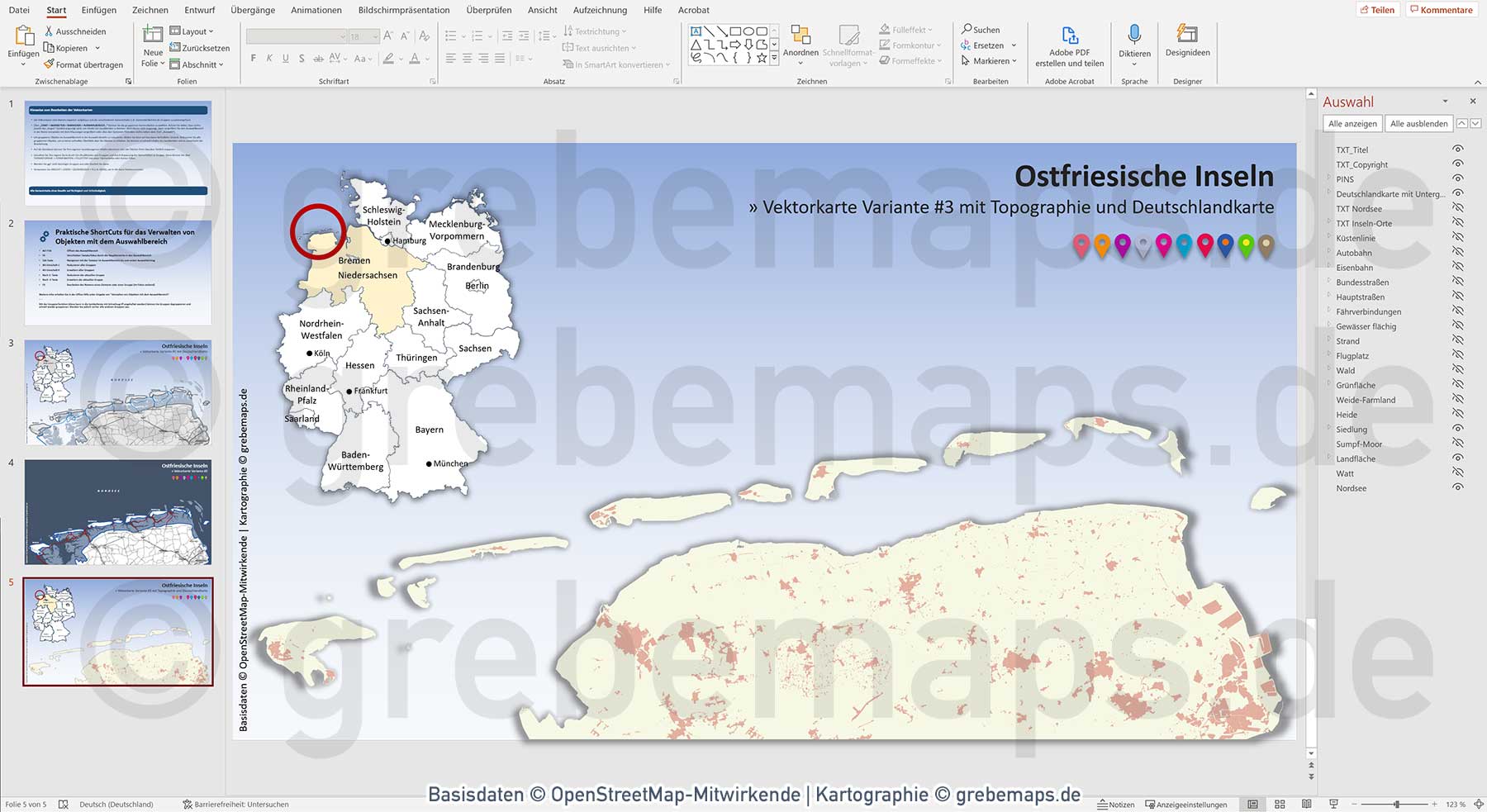 PowerPoint-Karte Ostfriesische Inseln - Basiskarte aus Vektordaten ebenen-separiert editierbar einfärbbar- mit Deutschlandkarte [Digital] – Bild 7