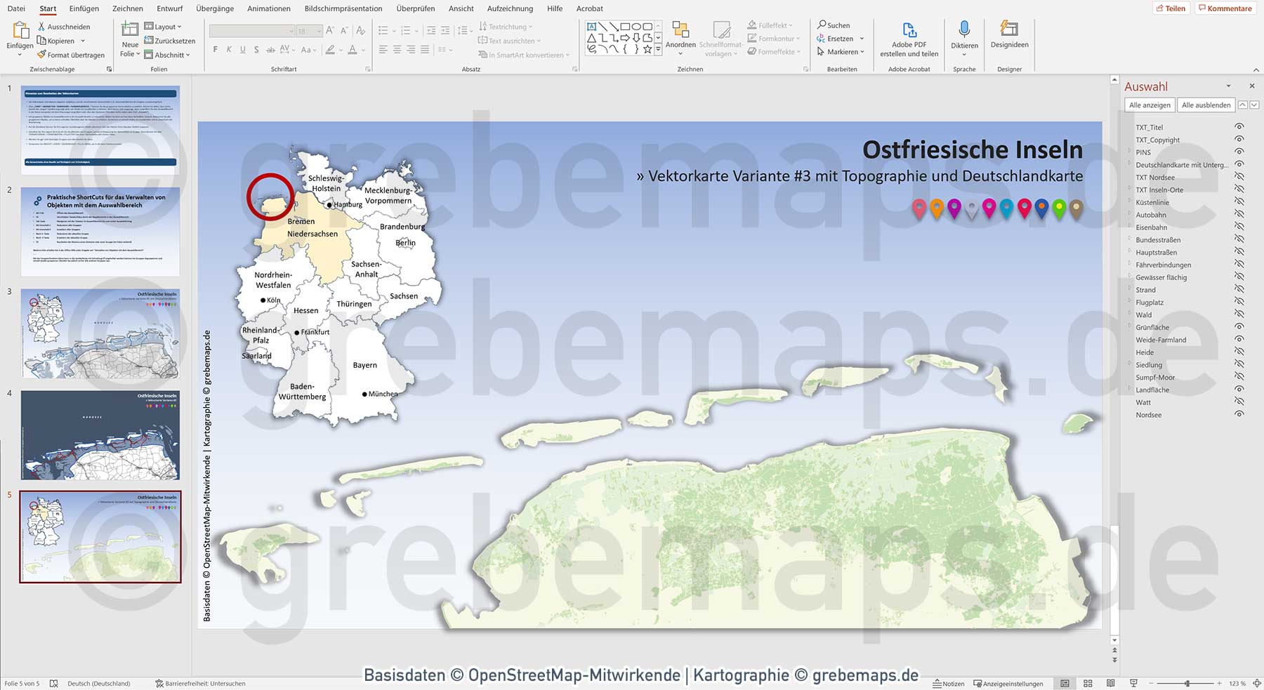 PowerPoint-Karte Ostfriesische Inseln - Basiskarte aus Vektordaten ebenen-separiert editierbar einfärbbar- mit Deutschlandkarte [Digital] – Bild 9