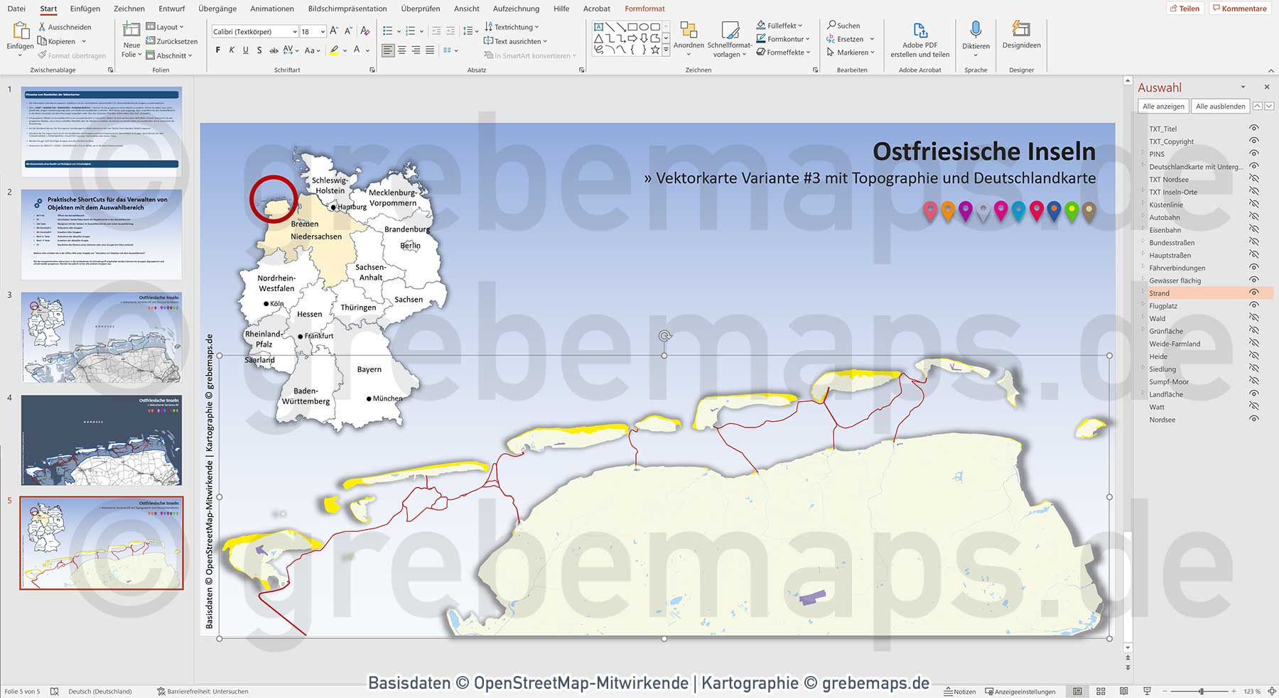 PowerPoint-Karte Ostfriesische Inseln - Basiskarte aus Vektordaten ebenen-separiert editierbar einfärbbar- mit Deutschlandkarte [Digital] – Bild 10