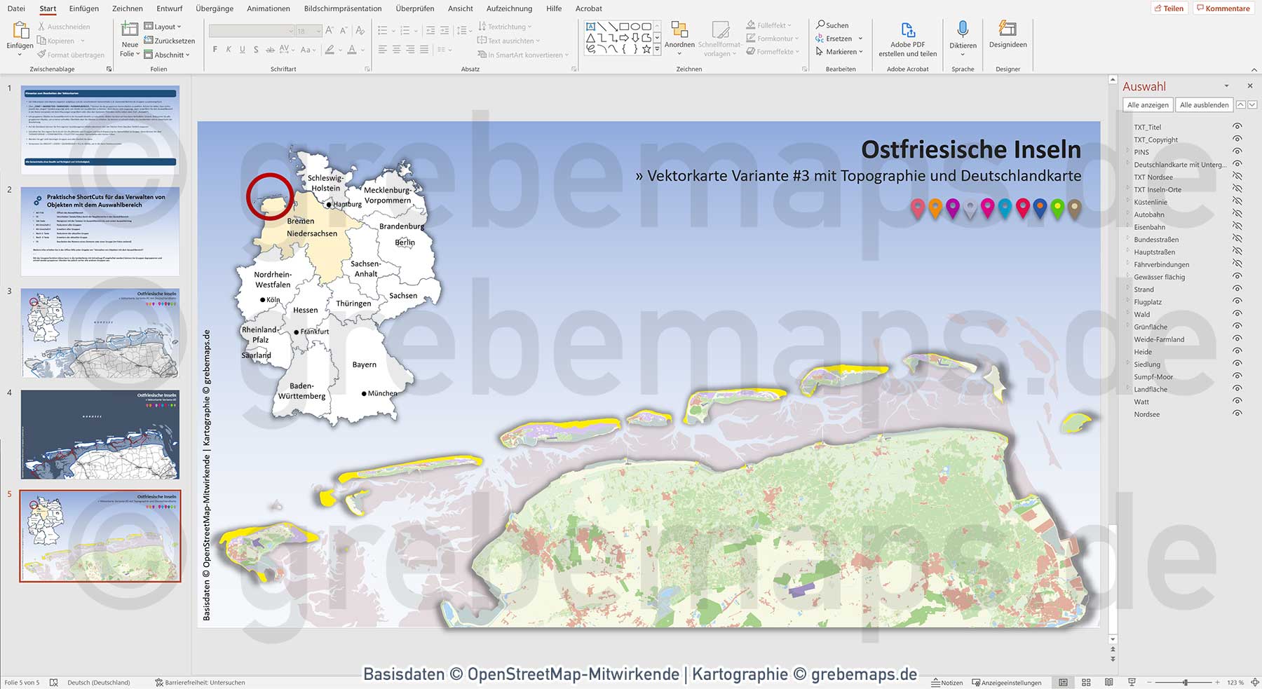 PowerPoint-Karte Ostfriesische Inseln - Basiskarte aus Vektordaten ebenen-separiert editierbar einfärbbar- mit Deutschlandkarte [Digital] – Bild 12