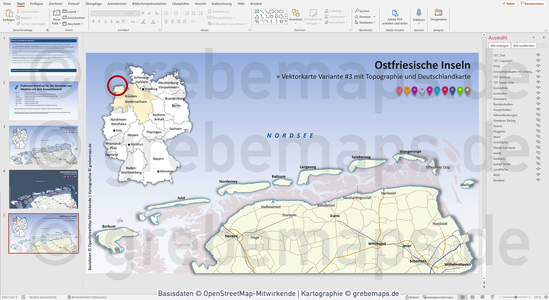 PowerPoint-Karte Ostfriesische Inseln - Basiskarte aus Vektordaten ebenen-separiert editierbar einfärbbar- mit Deutschlandkarte [Digital] – Bild 13