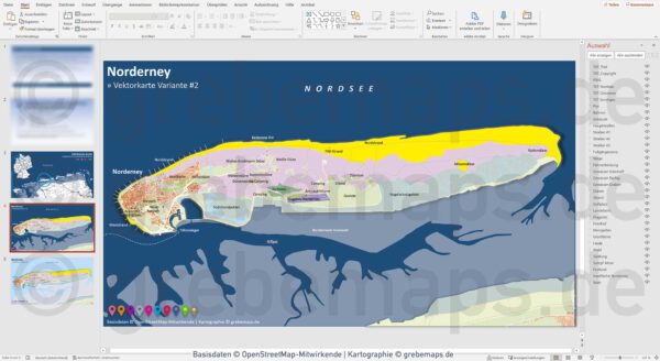 PowerPoint-Karte Norderney / Ostfriesische Inseln, Landkarte Norderney Powerpoint, Vektorkarte Norderney Powerpoint, Karte Norderney Powerpoint, Inselkarte Norderney Powerpoint, download, bearbeitbar, editierbar, einfärbbar