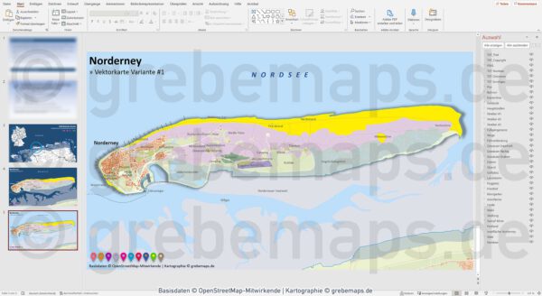 PowerPoint-Karte Norderney / Ostfriesische Inseln, Landkarte Norderney Powerpoint, Vektorkarte Norderney Powerpoint, Karte Norderney Powerpoint, Inselkarte Norderney Powerpoint, download, bearbeitbar, editierbar, einfärbbar