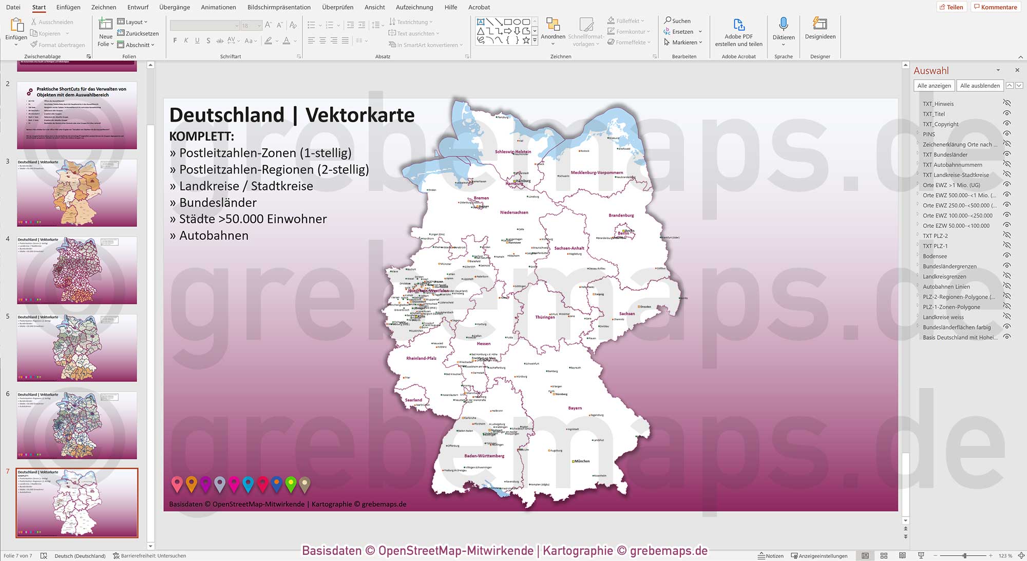 PowerPoint-Karte Deutschland Postleitzahlen PLZ-2 Bundesländer Landkreise Autobahnen Städte>50K Vektorkarte [Digital] – Bild 15
