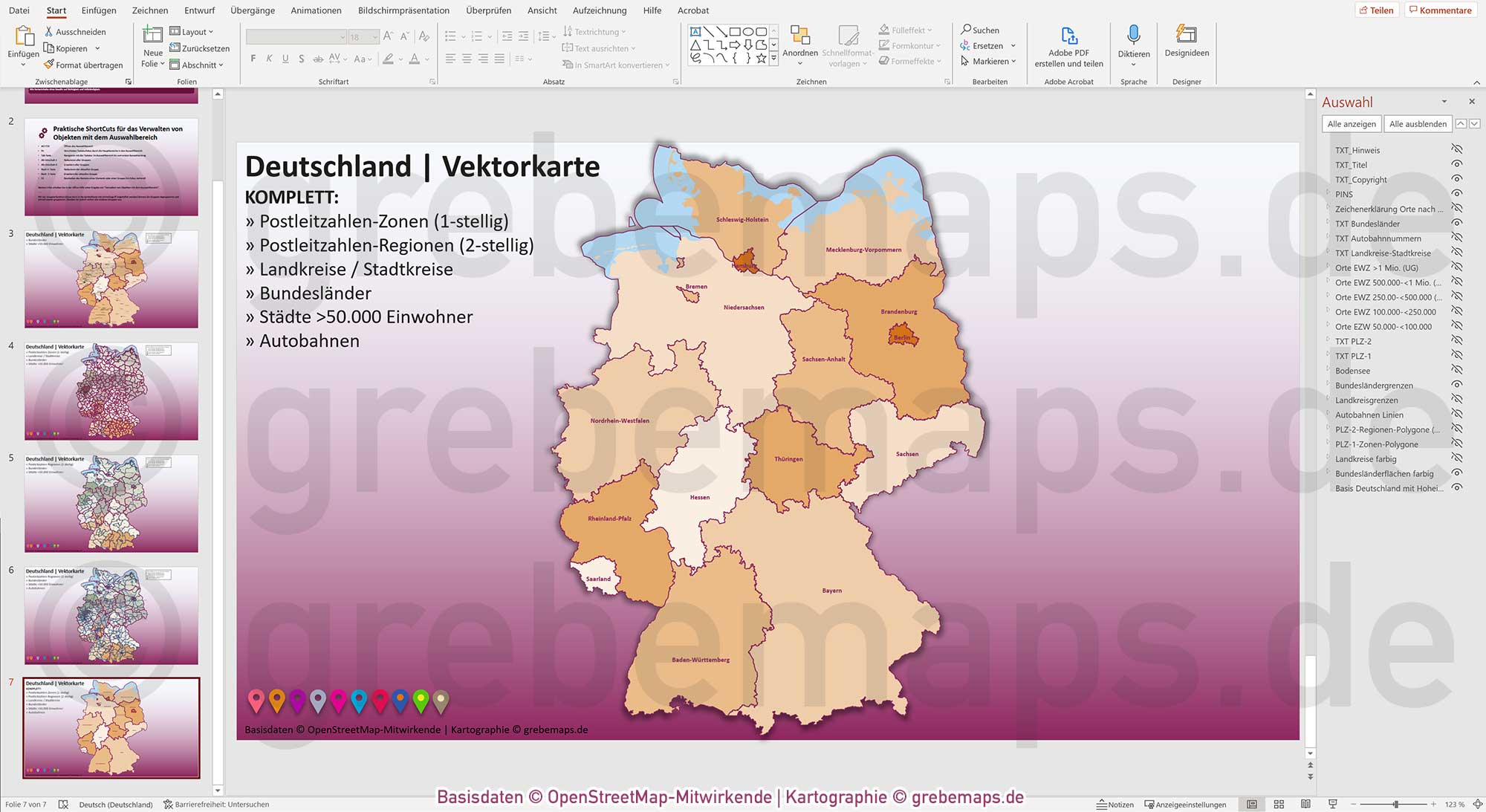 PowerPoint-Karte Deutschland Postleitzahlen PLZ-2 Bundesländer Landkreise Autobahnen Städte>50K Vektorkarte [Digital] – Bild 19