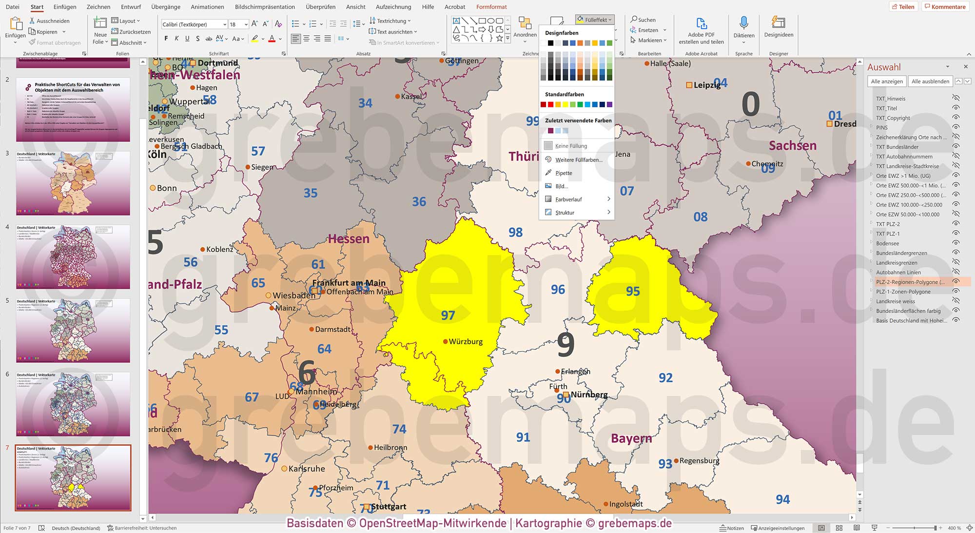 PowerPoint-Karte Deutschland Postleitzahlen PLZ-2 Bundesländer Landkreise Autobahnen Städte>50K Vektorkarte [Digital] – Bild 7